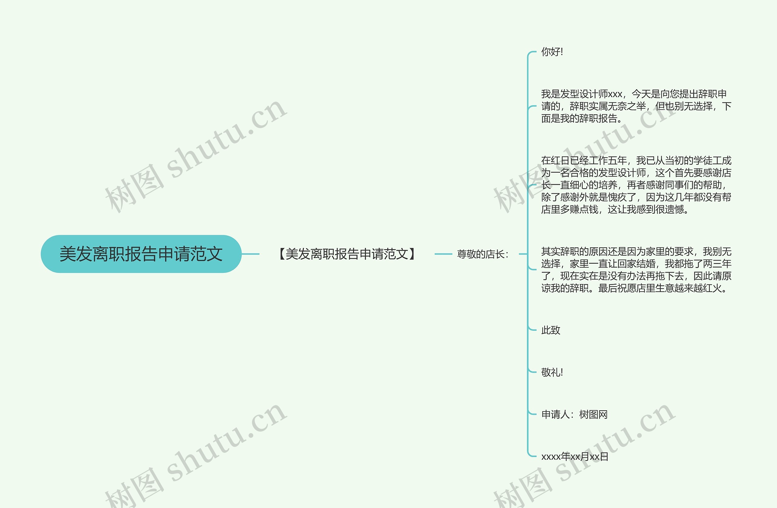 美发离职报告申请范文