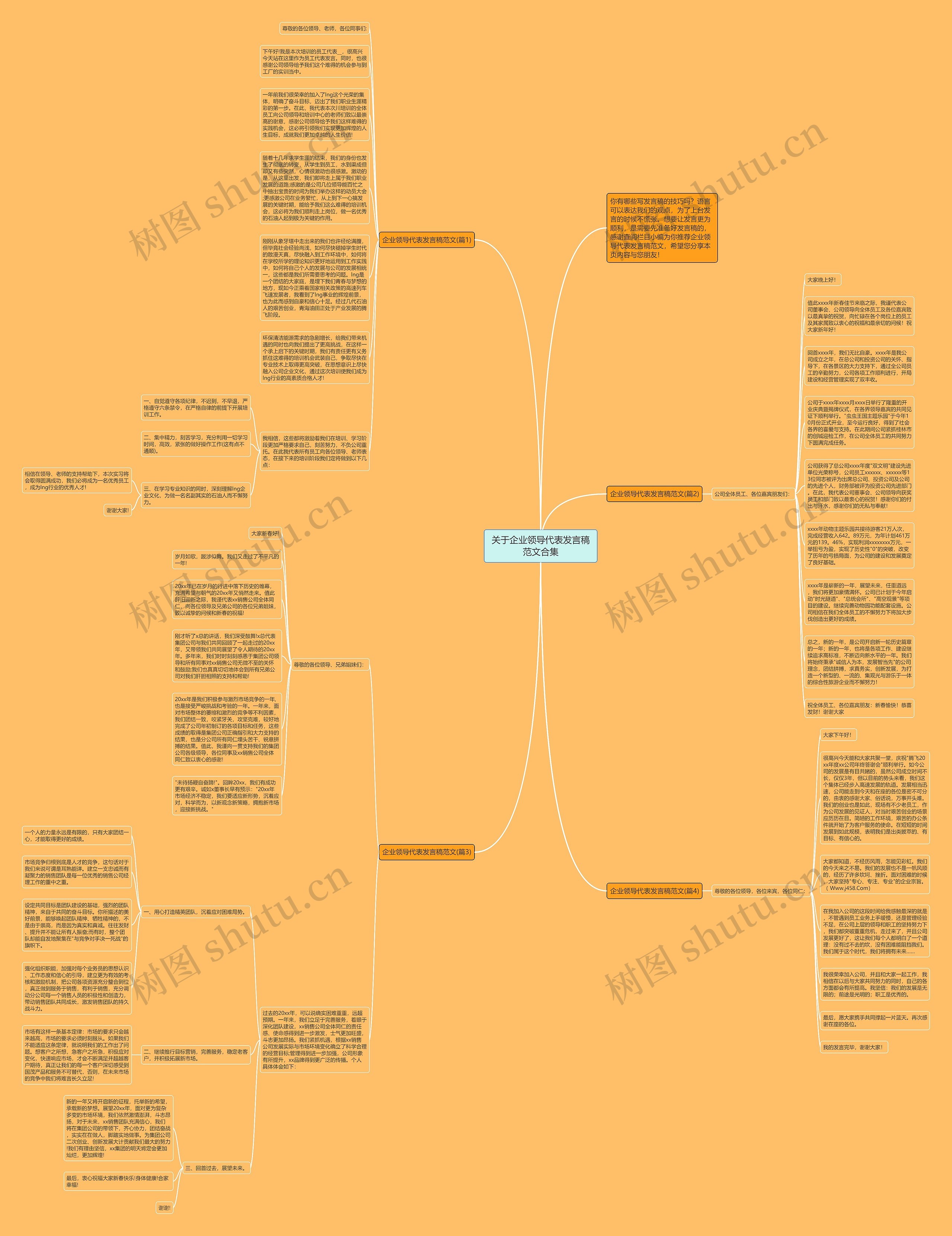 关于企业领导代表发言稿范文合集思维导图
