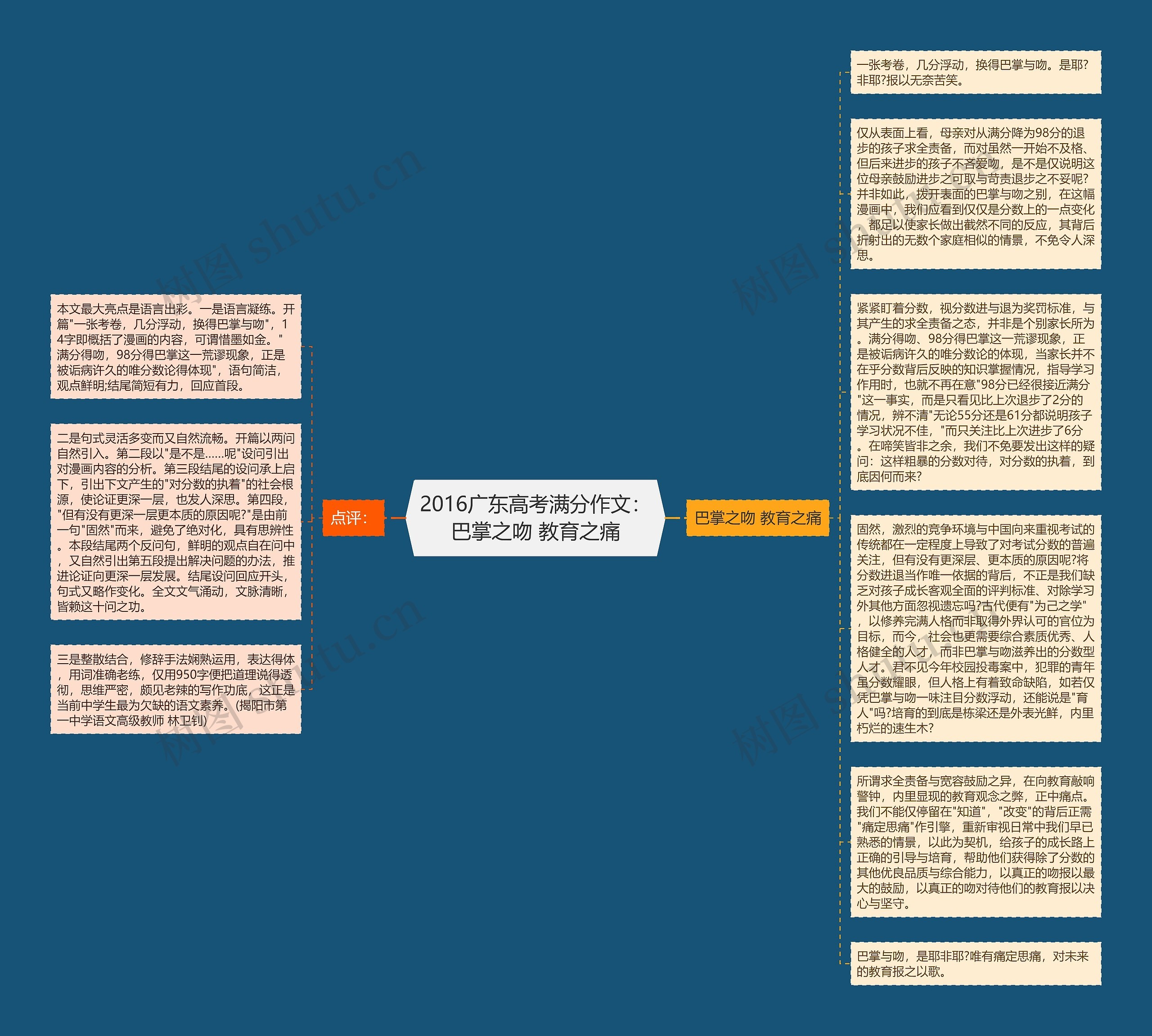2016广东高考满分作文：巴掌之吻 教育之痛思维导图