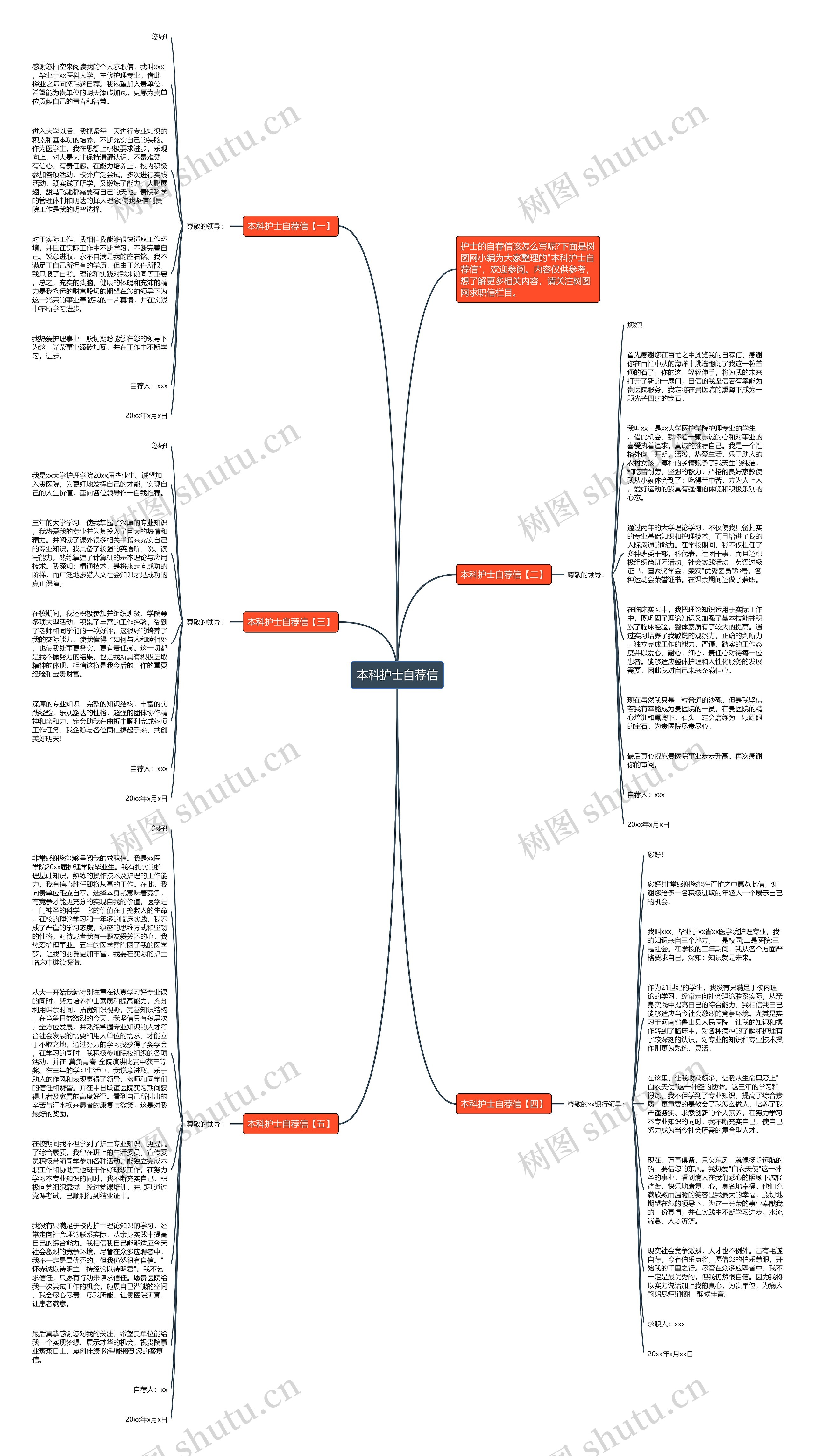 本科护士自荐信思维导图