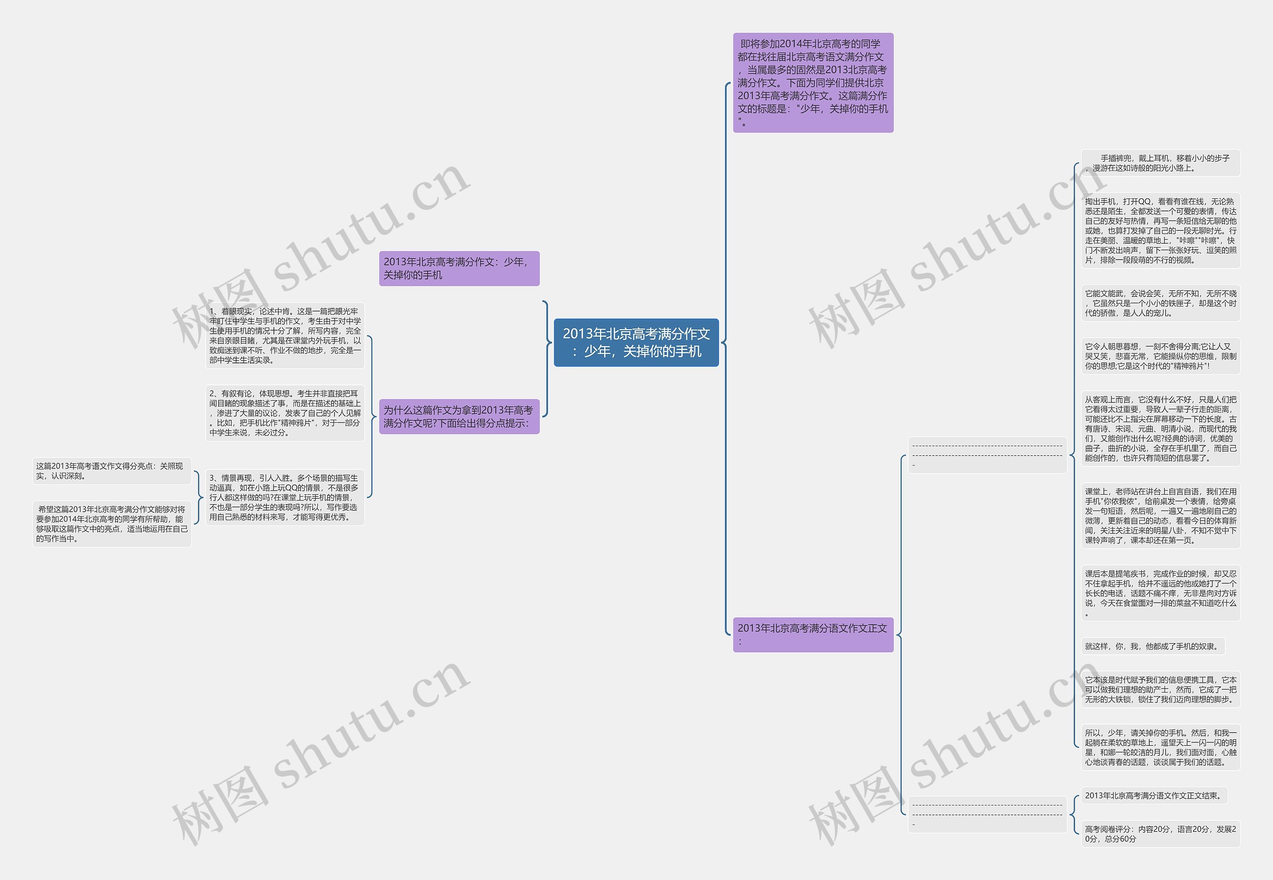 2013年北京高考满分作文：少年，关掉你的手机思维导图