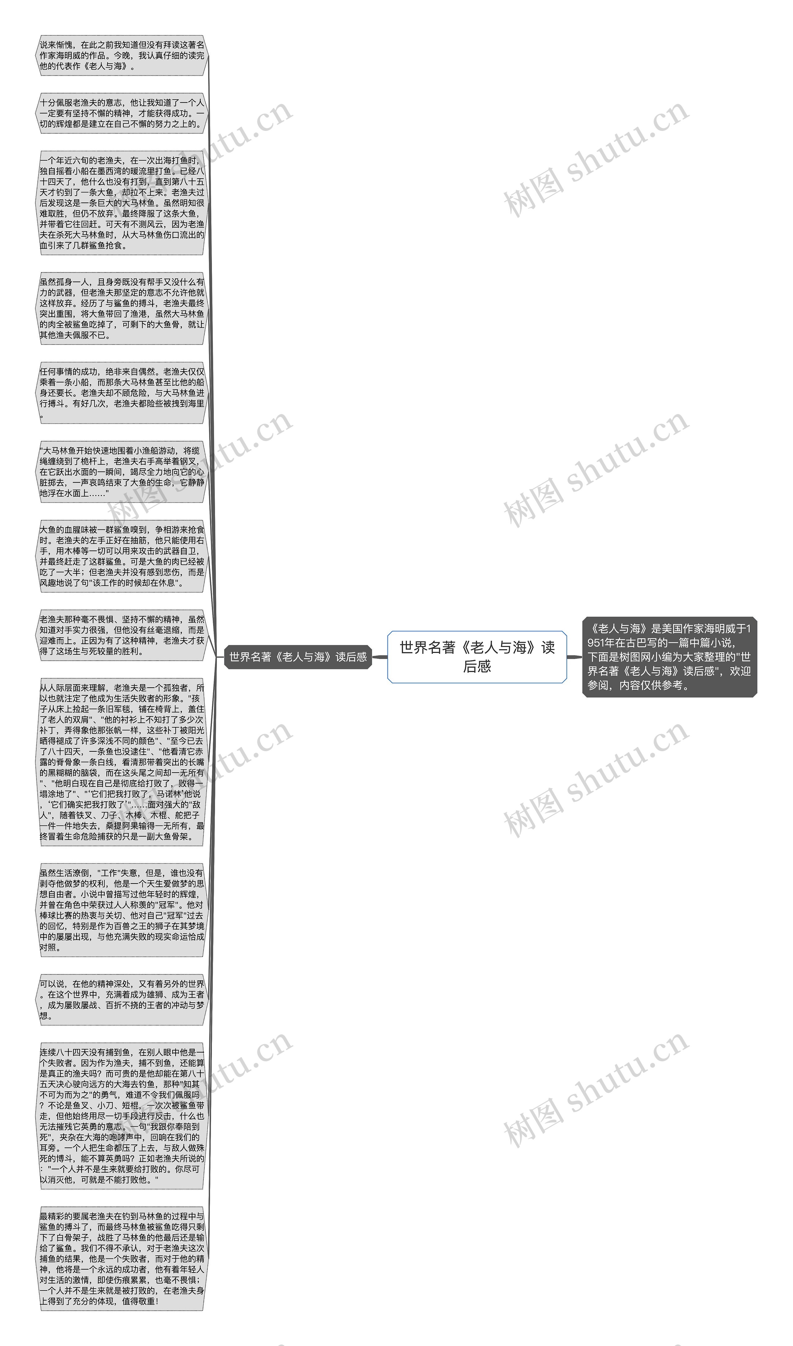 世界名著《老人与海》读后感思维导图