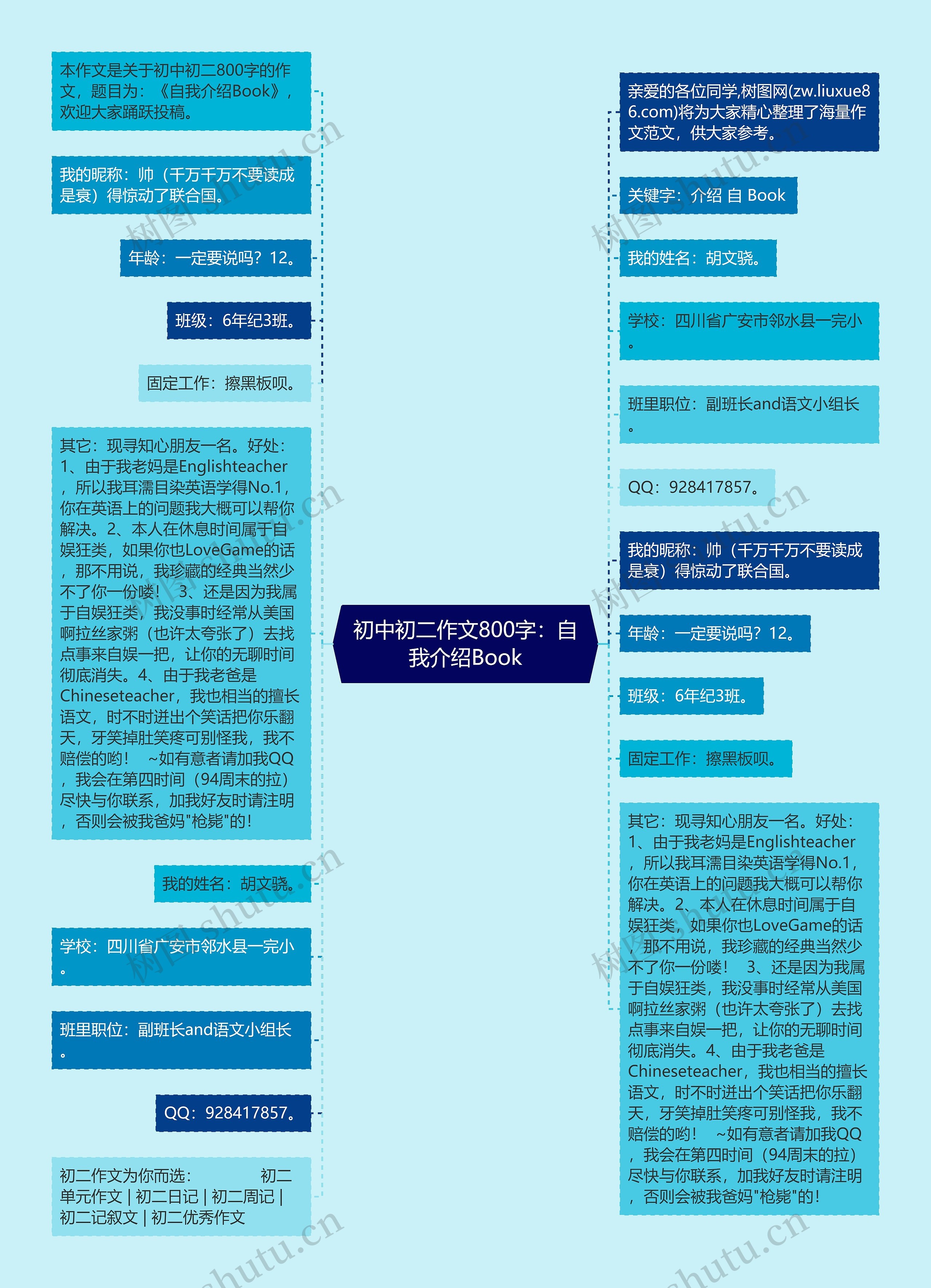 初中初二作文800字：自我介绍Book思维导图