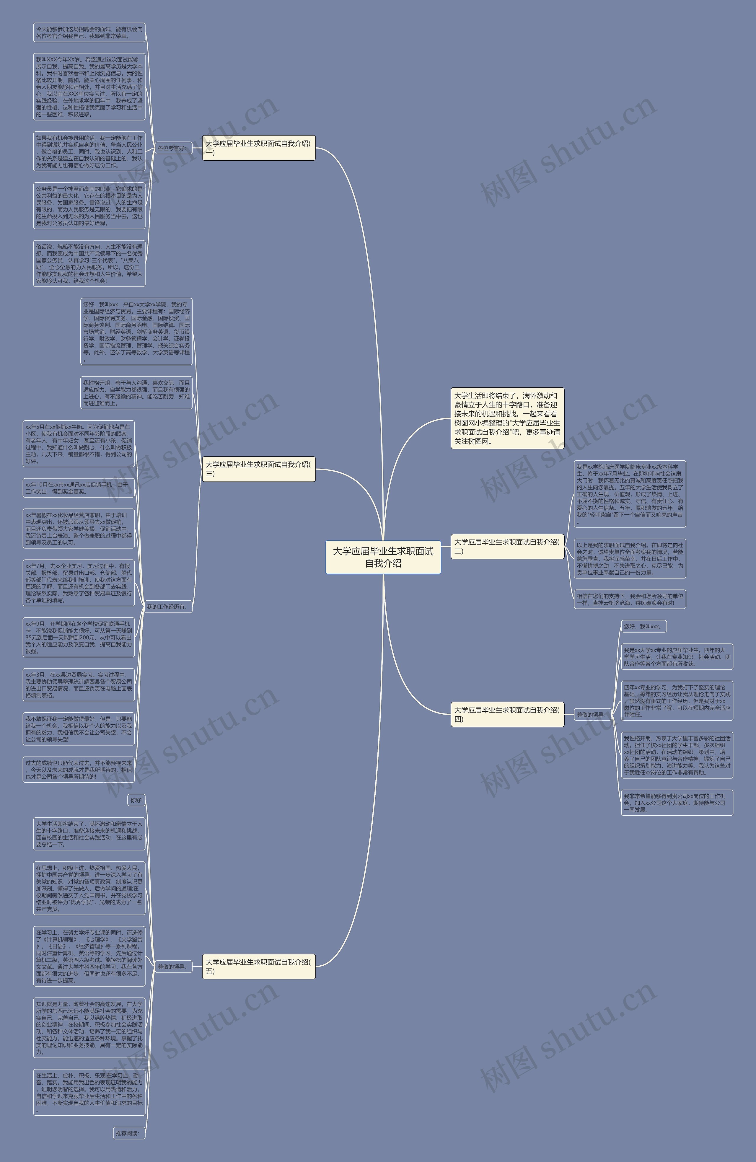 大学应届毕业生求职面试自我介绍思维导图