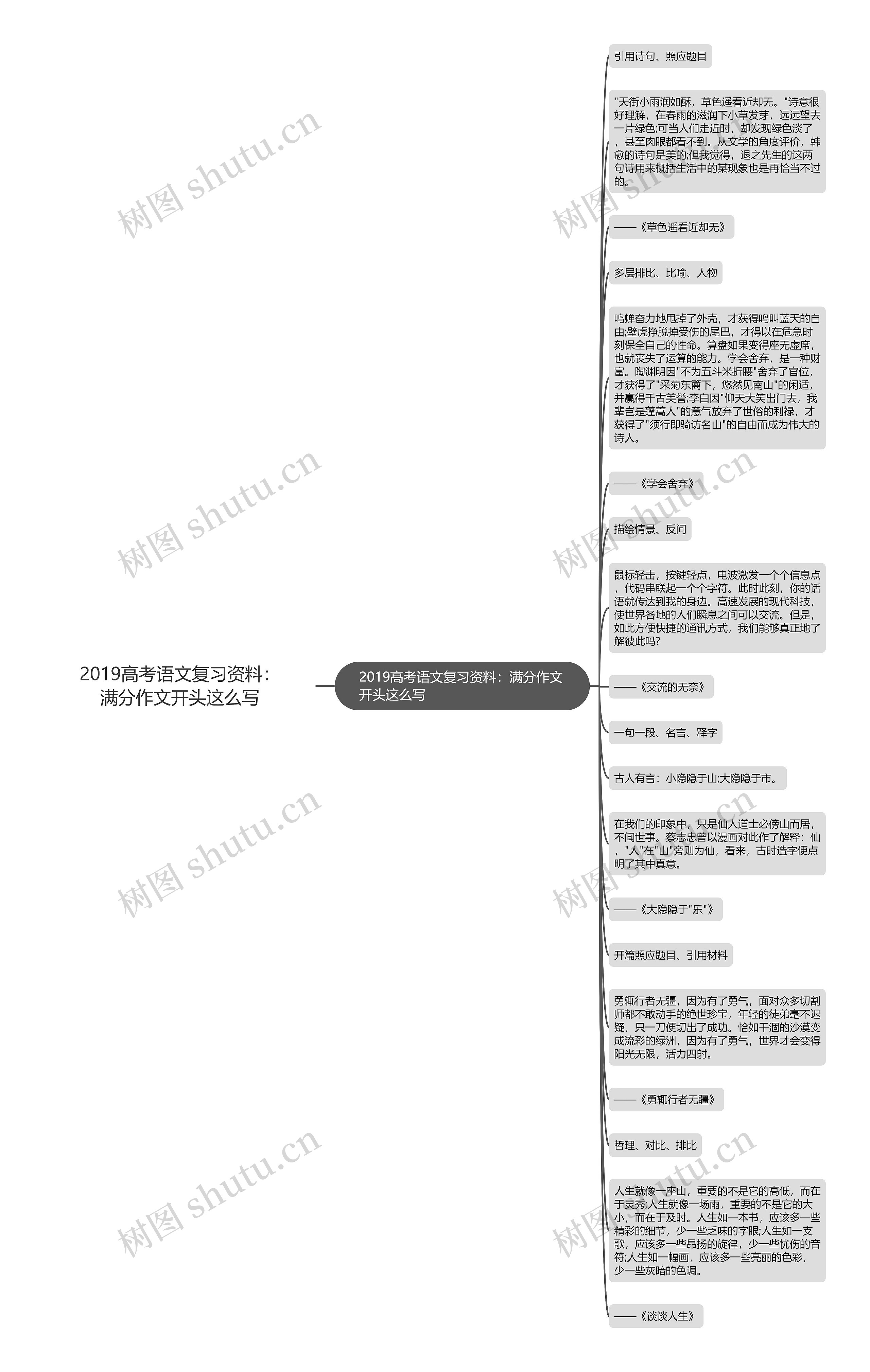 2019高考语文复习资料：满分作文开头这么写思维导图