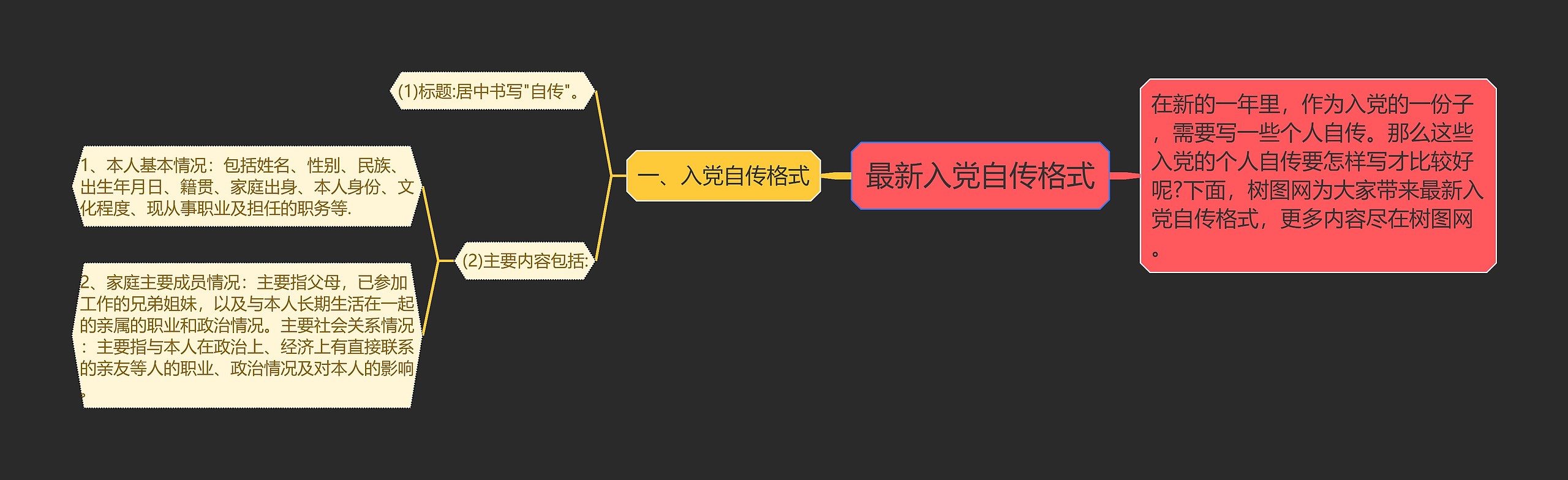 最新入党自传格式思维导图