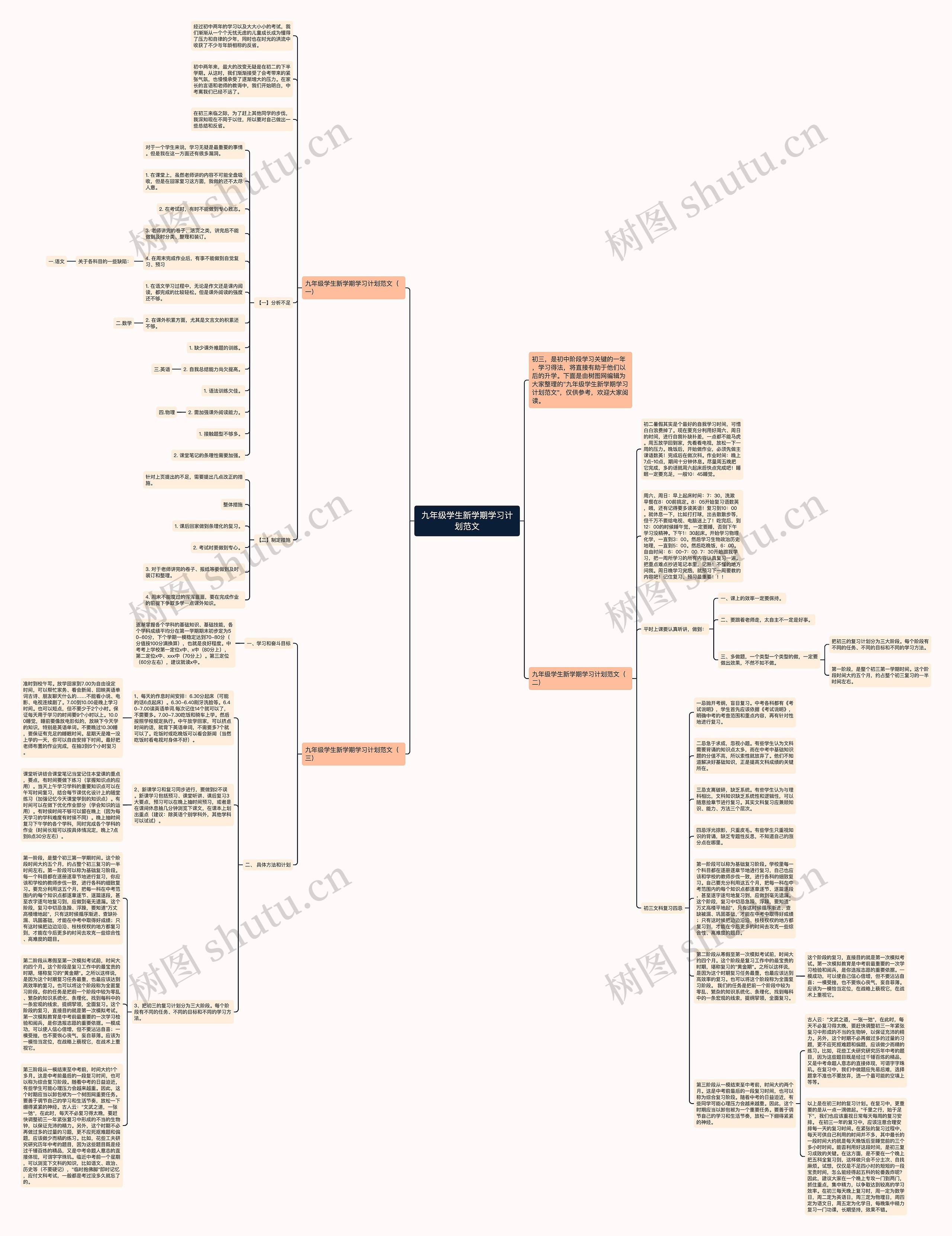九年级学生新学期学习计划范文思维导图