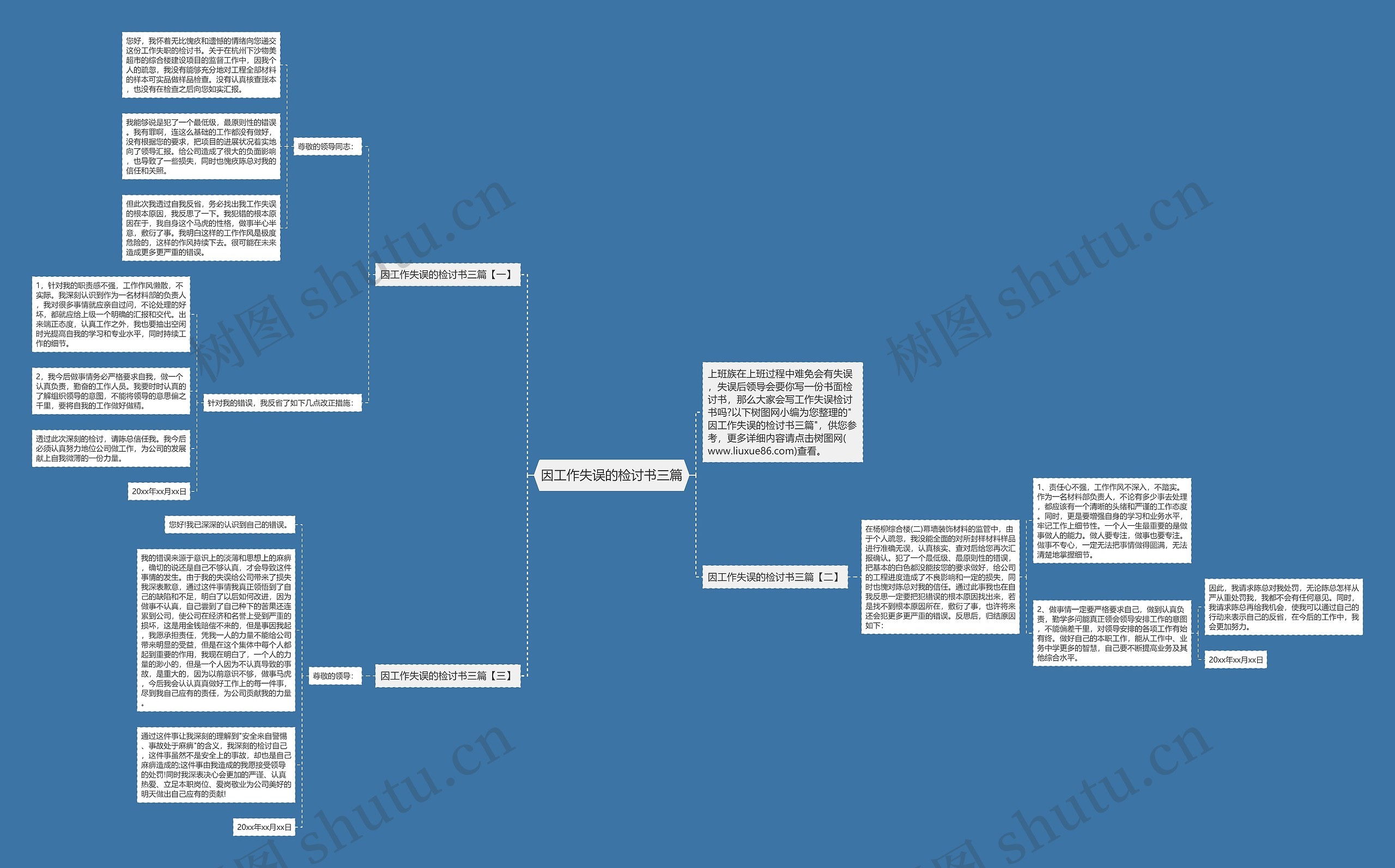 因工作失误的检讨书三篇思维导图