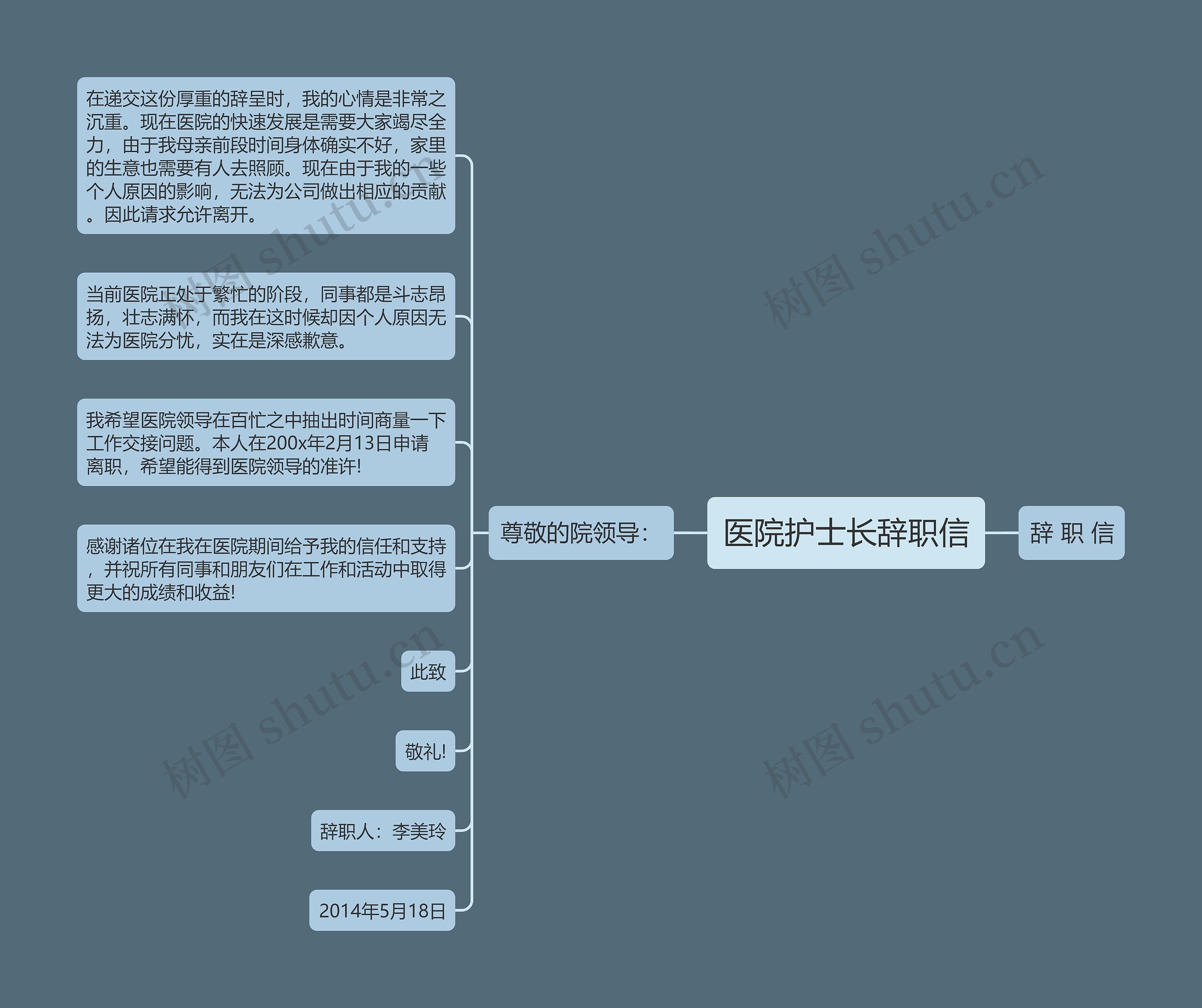 医院护士长辞职信思维导图