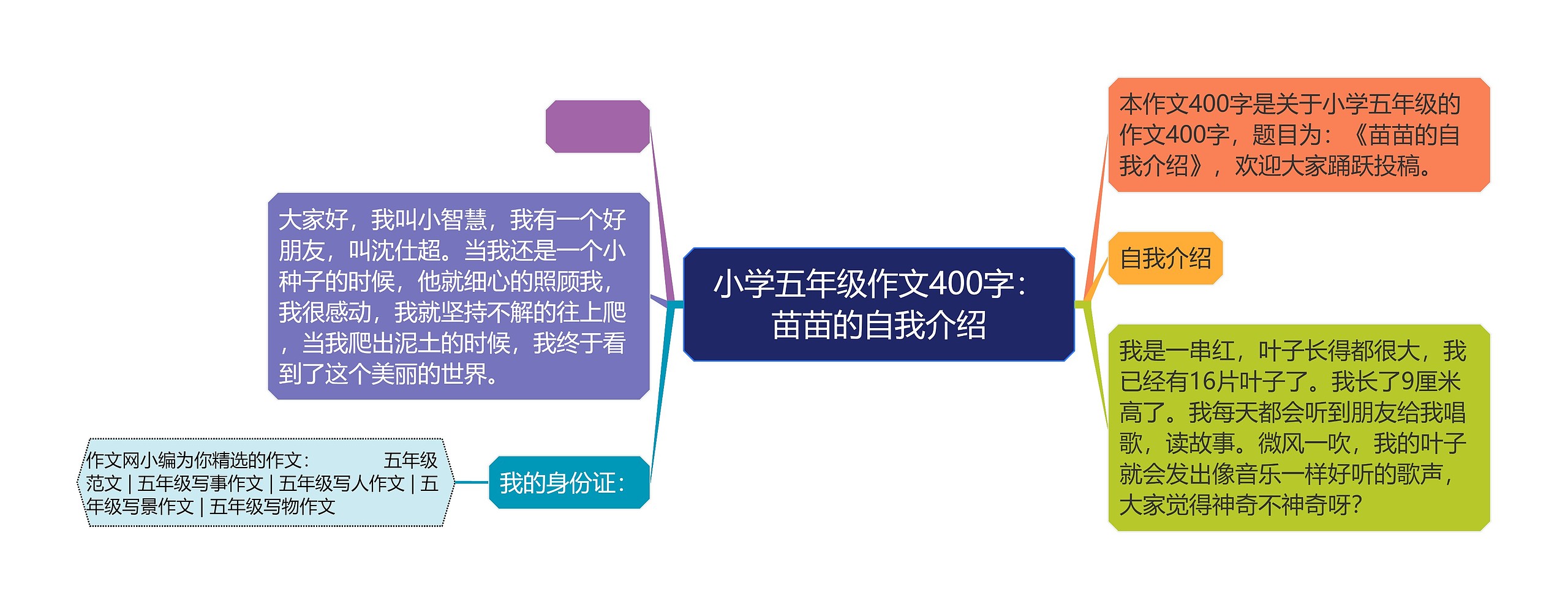 小学五年级作文400字：苗苗的自我介绍思维导图