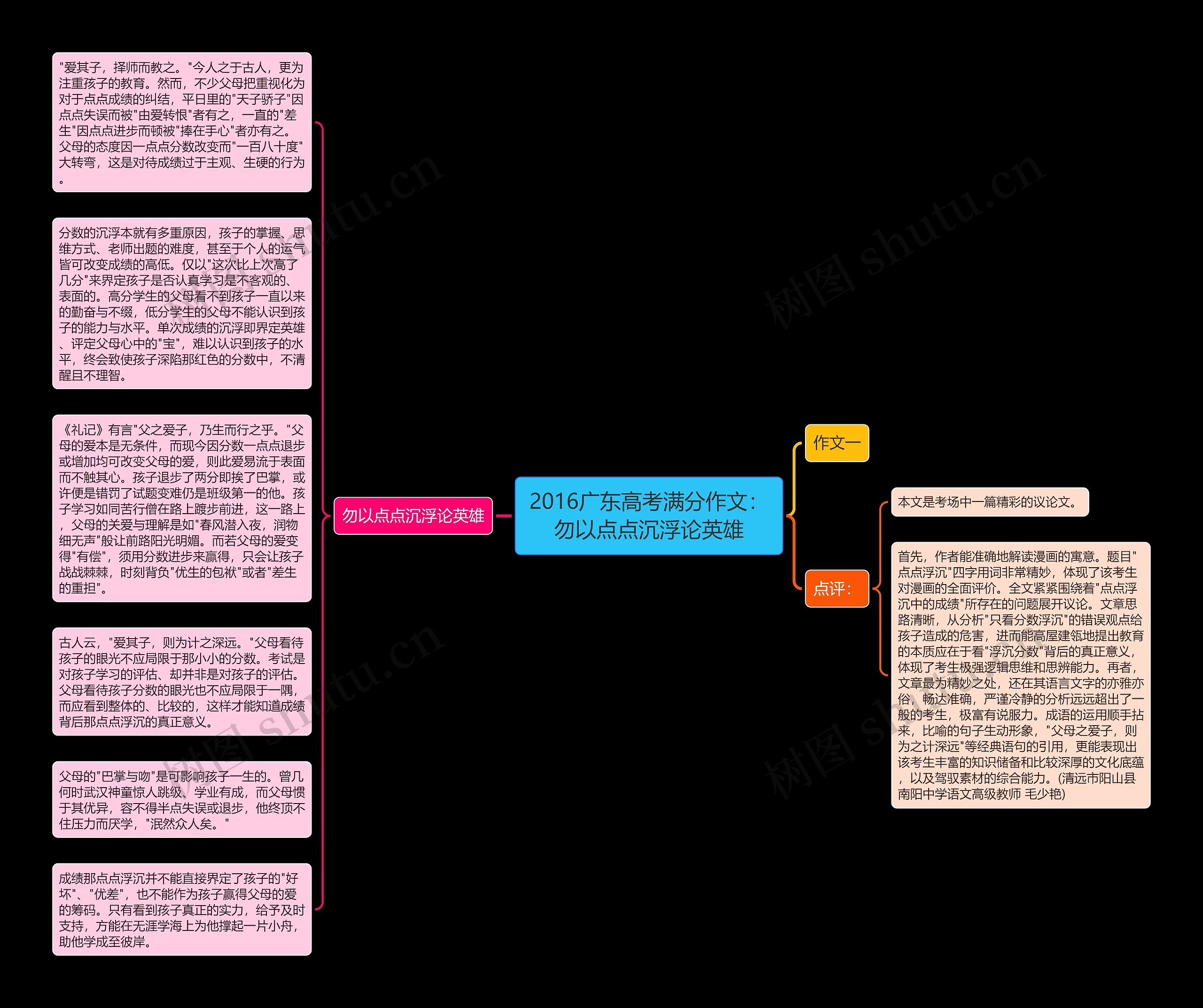 2016广东高考满分作文：勿以点点沉浮论英雄思维导图