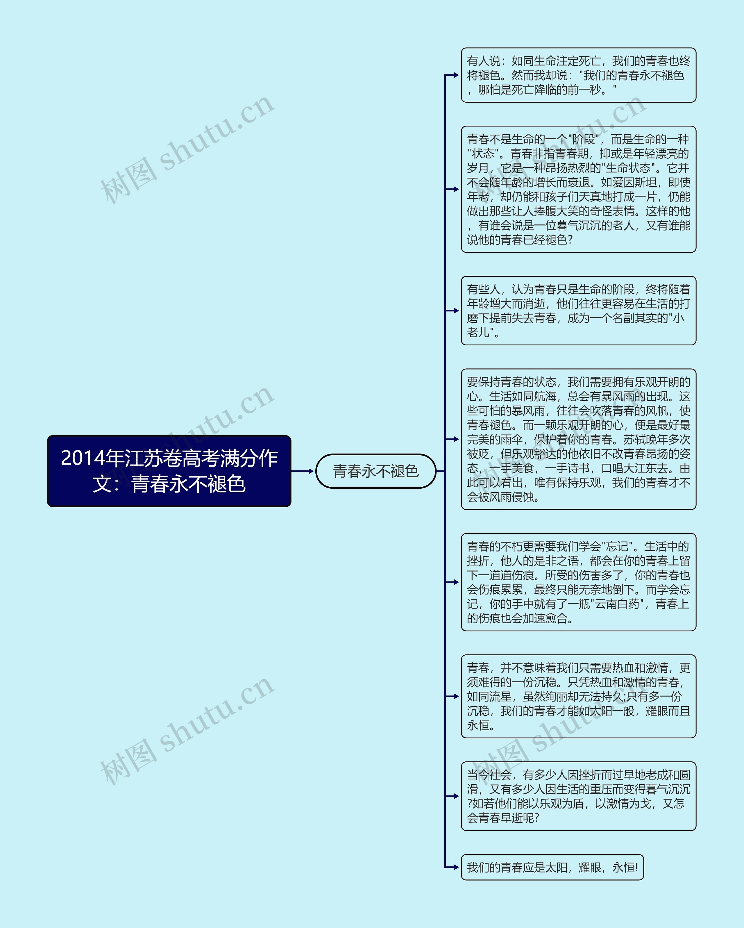 2014年江苏卷高考满分作文：青春永不褪色思维导图