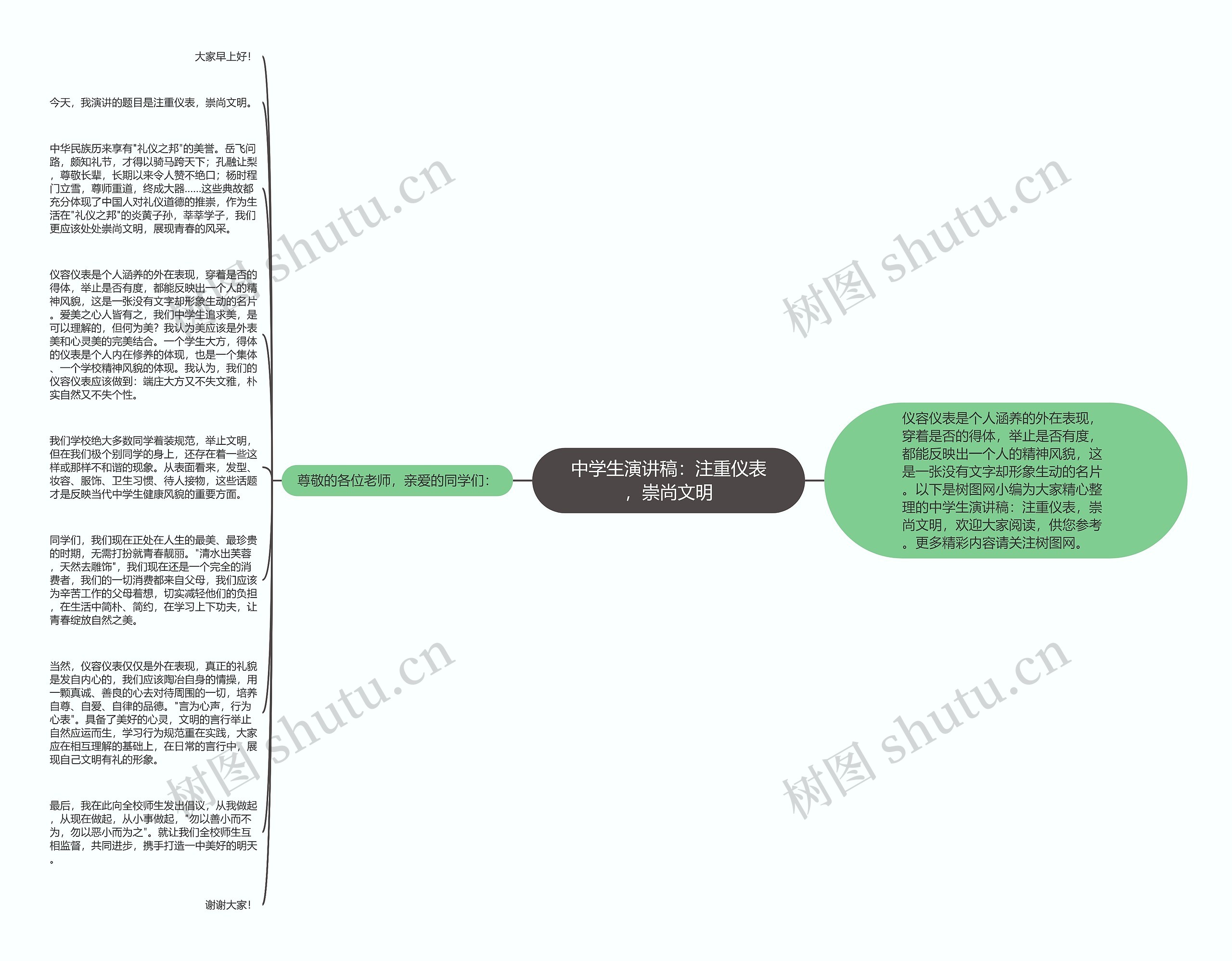 中学生演讲稿：注重仪表，崇尚文明思维导图