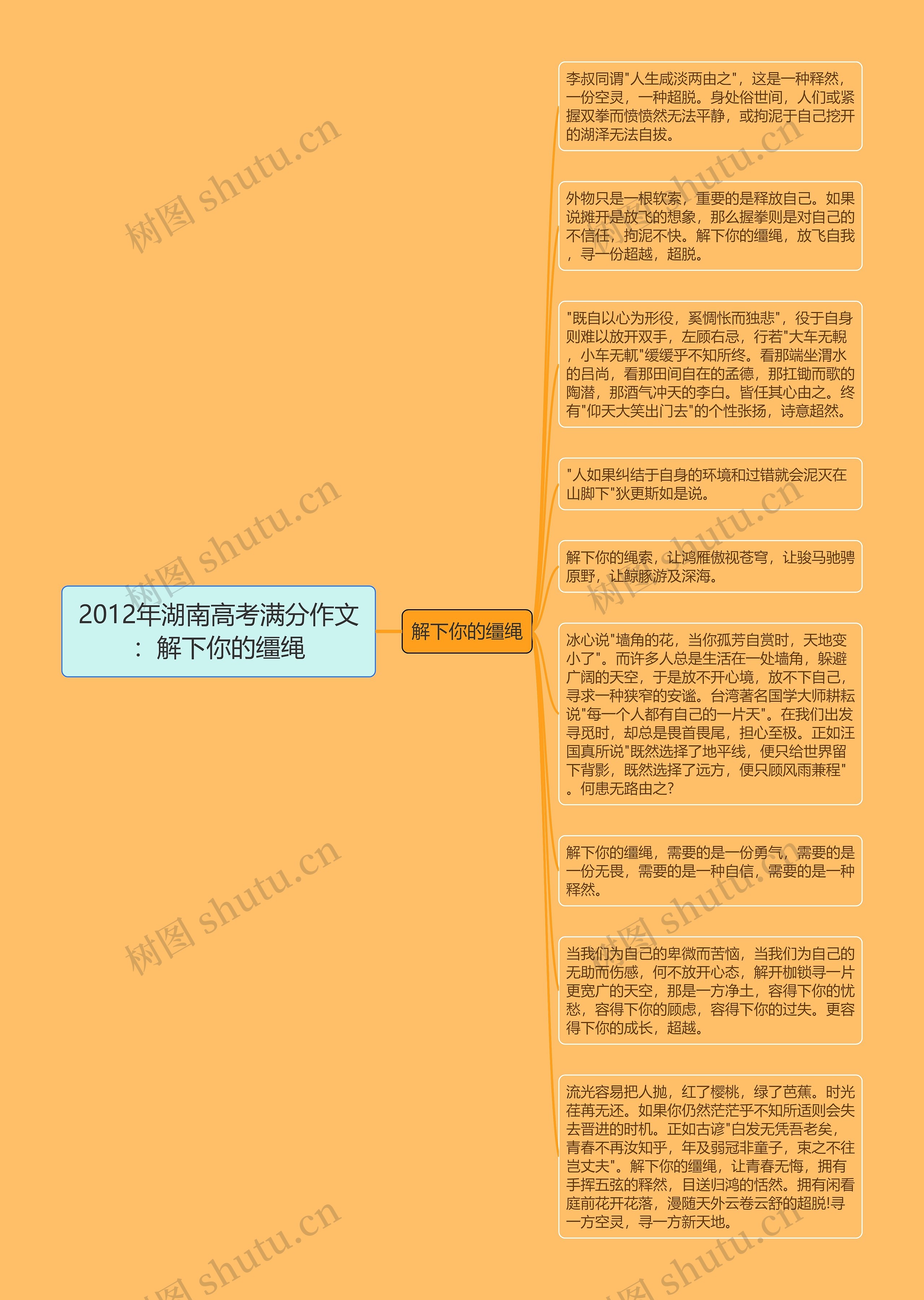 2012年湖南高考满分作文：解下你的缰绳思维导图