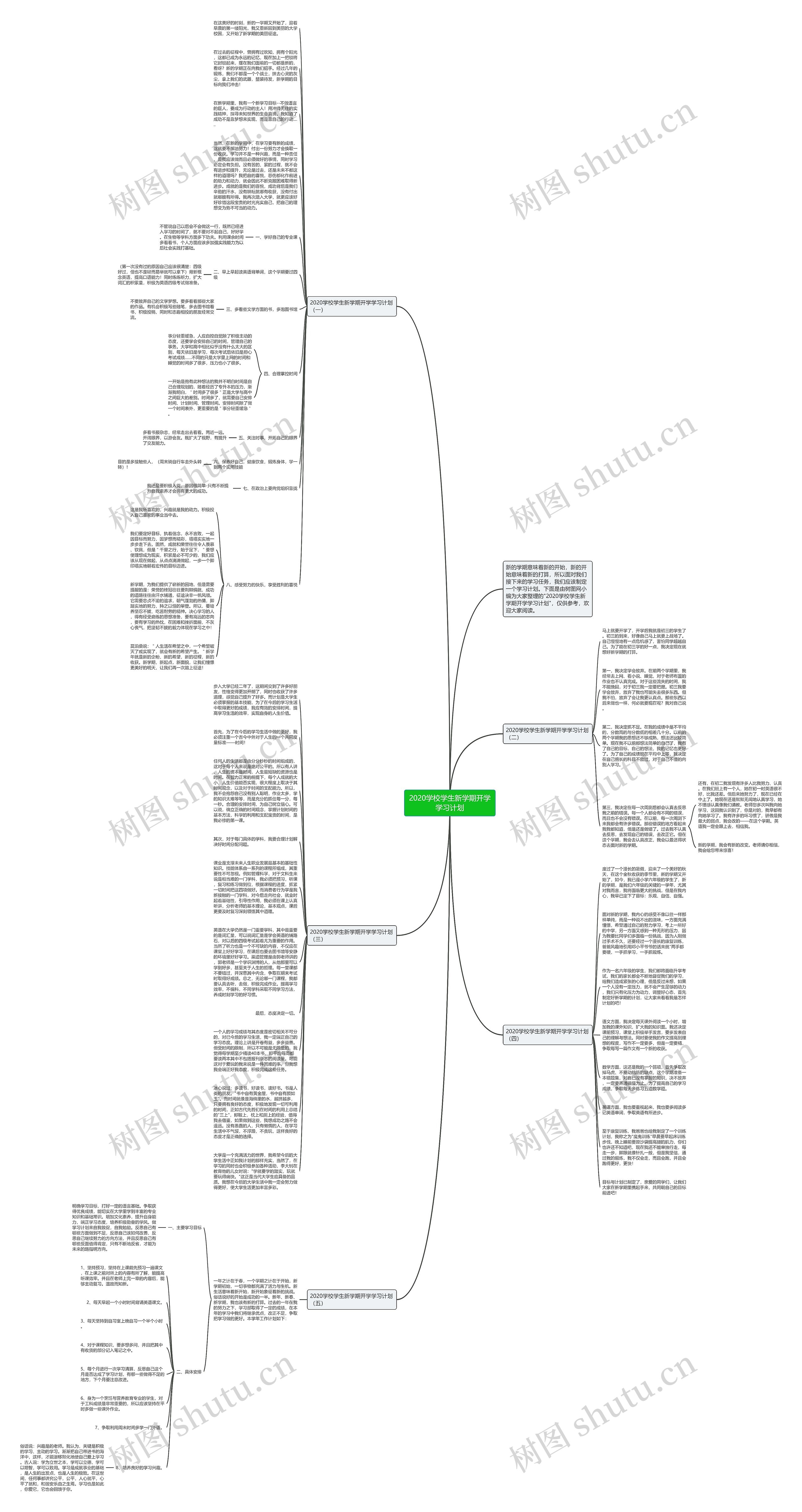 2020学校学生新学期开学学习计划思维导图