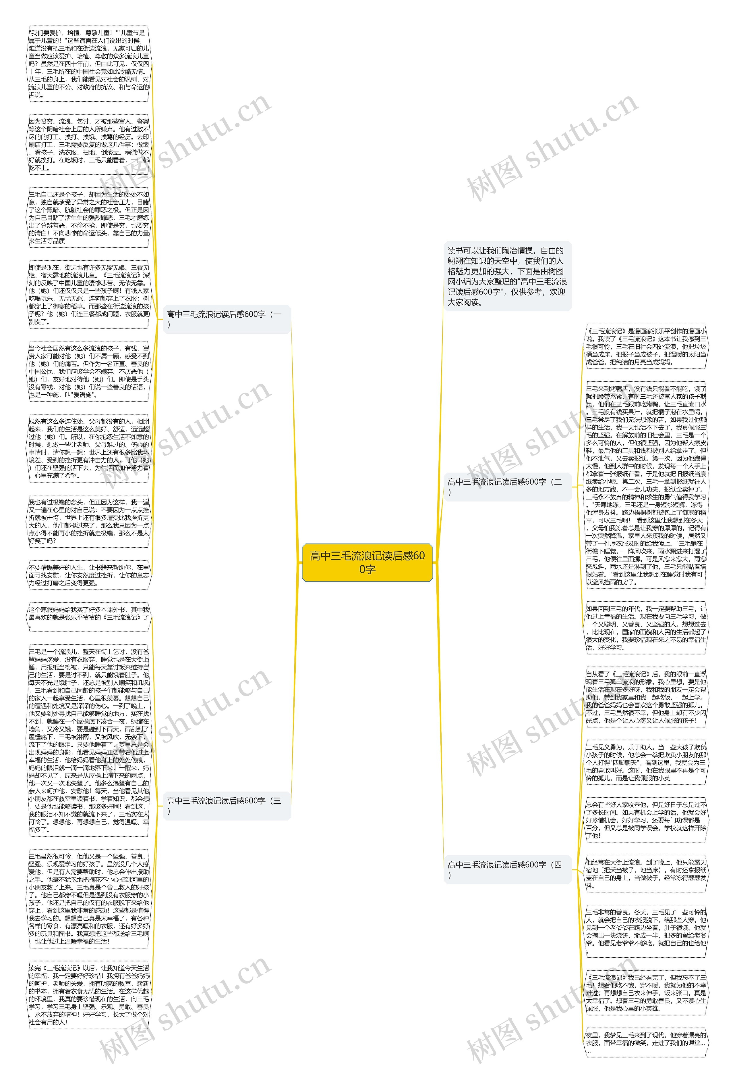 高中三毛流浪记读后感600字思维导图