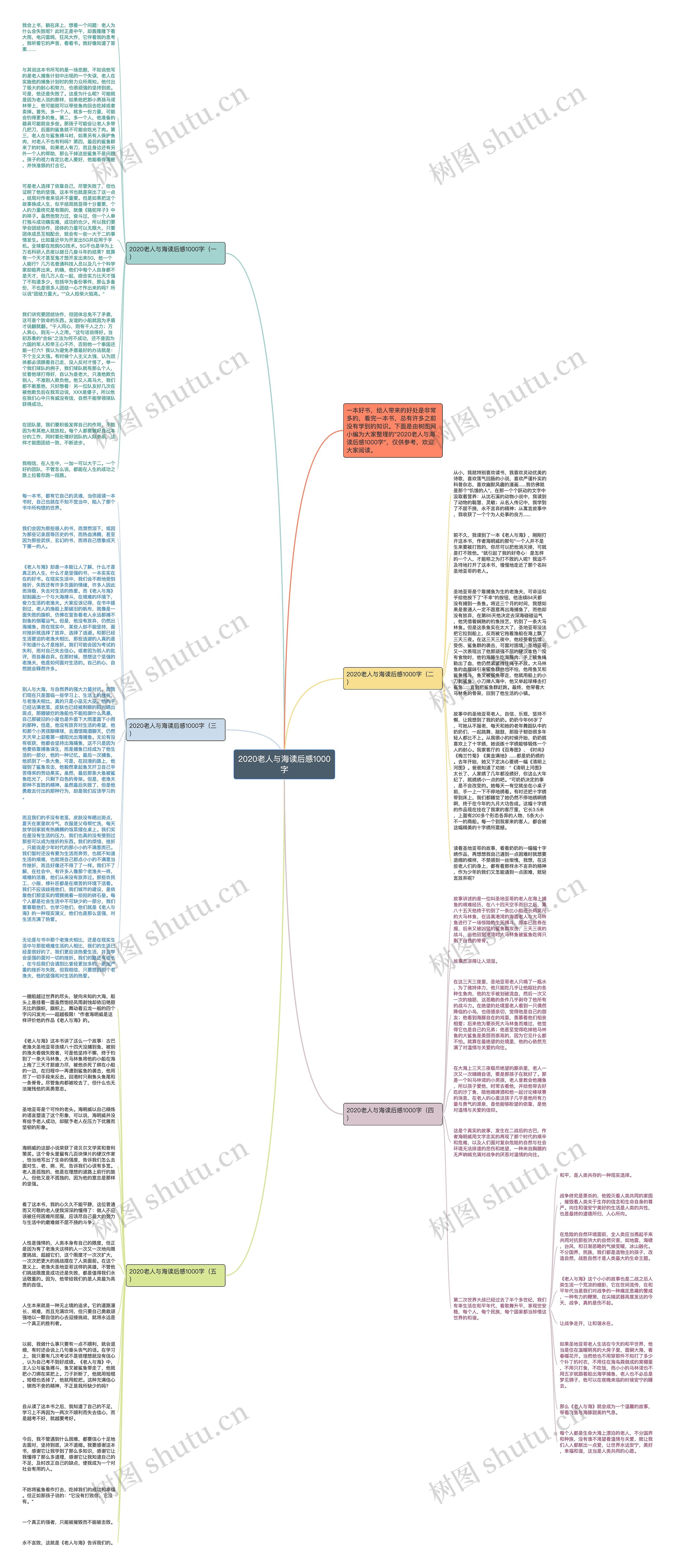 2020老人与海读后感1000字思维导图