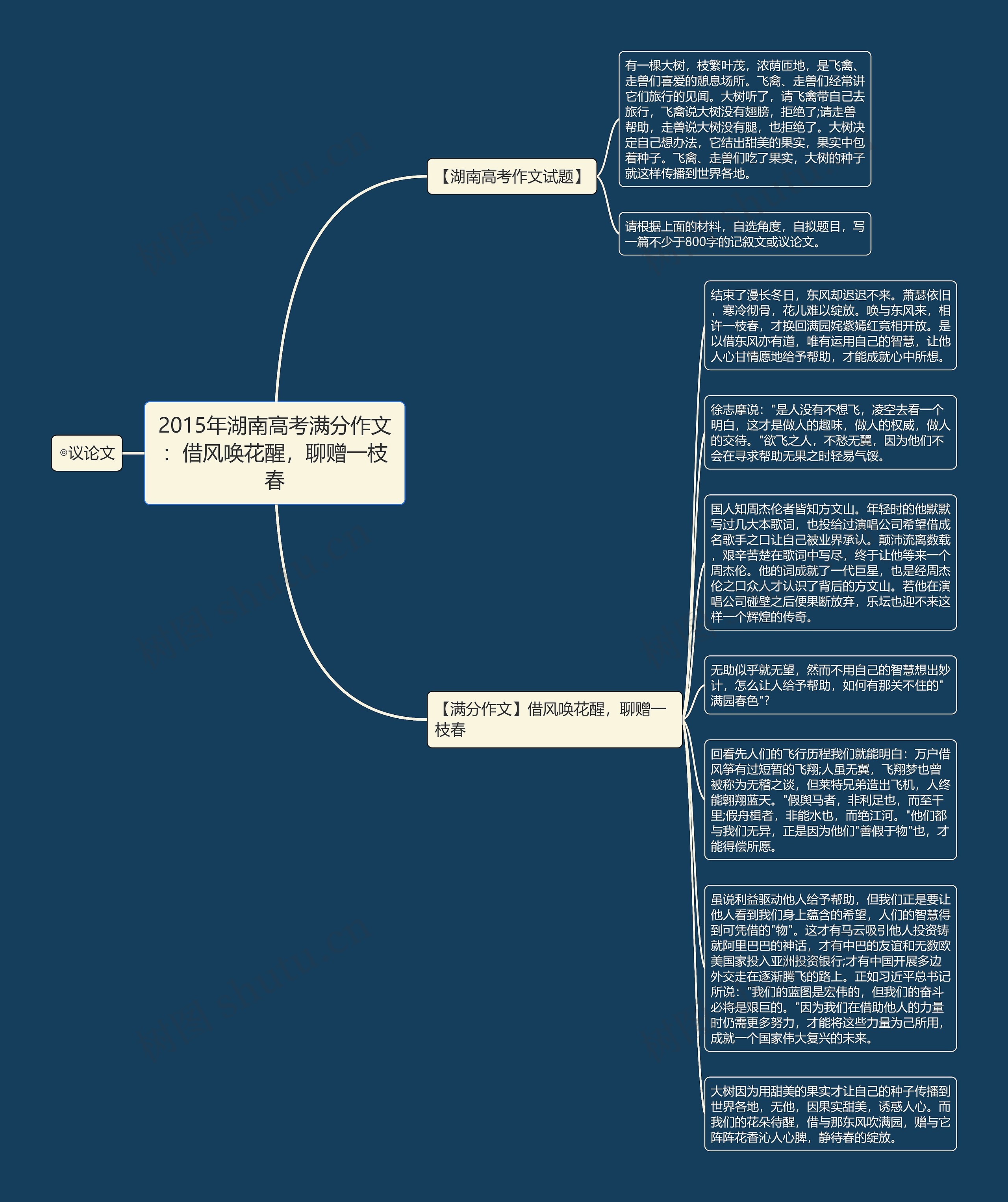 2015年湖南高考满分作文：借风唤花醒，聊赠一枝春思维导图