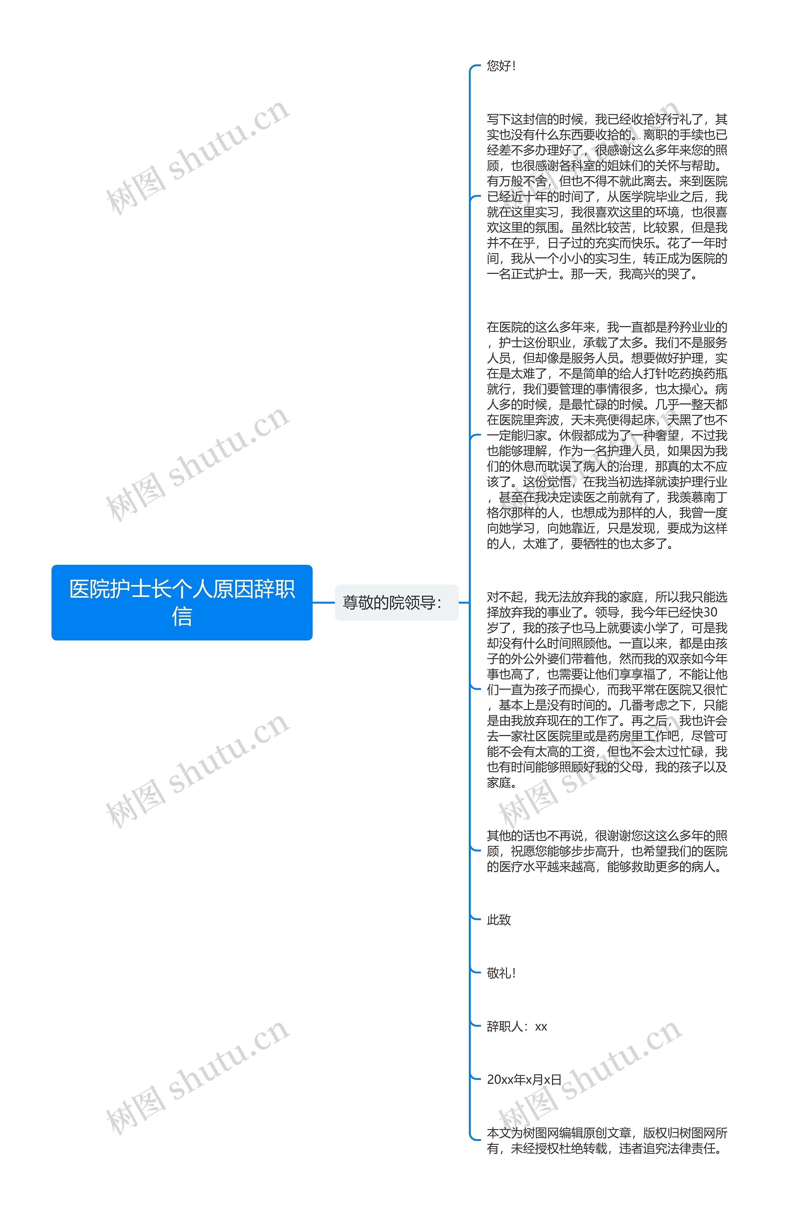 医院护士长个人原因辞职信思维导图