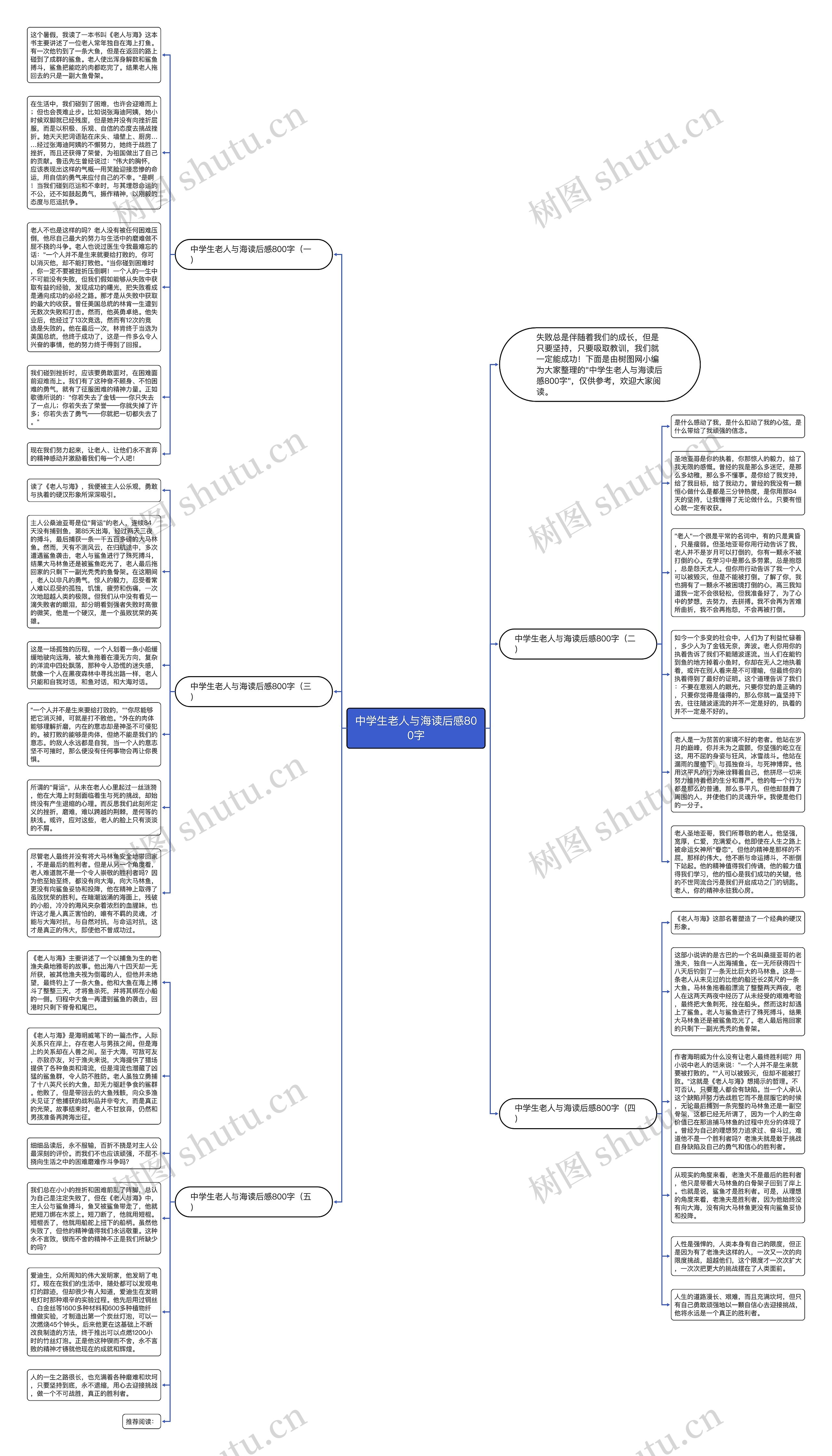 中学生老人与海读后感800字思维导图