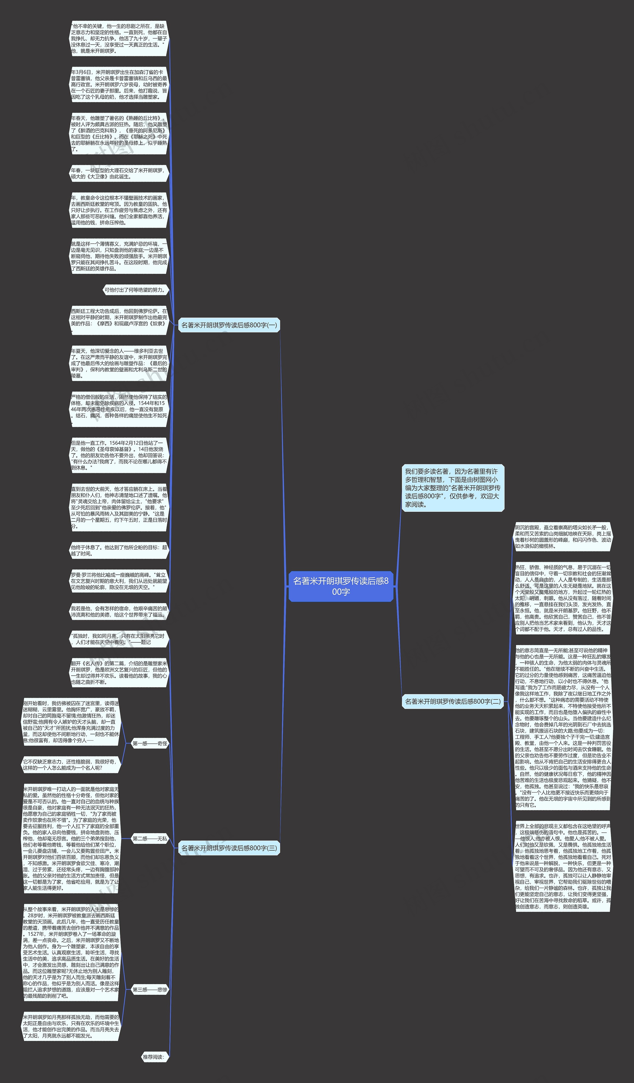 名著米开朗琪罗传读后感800字思维导图