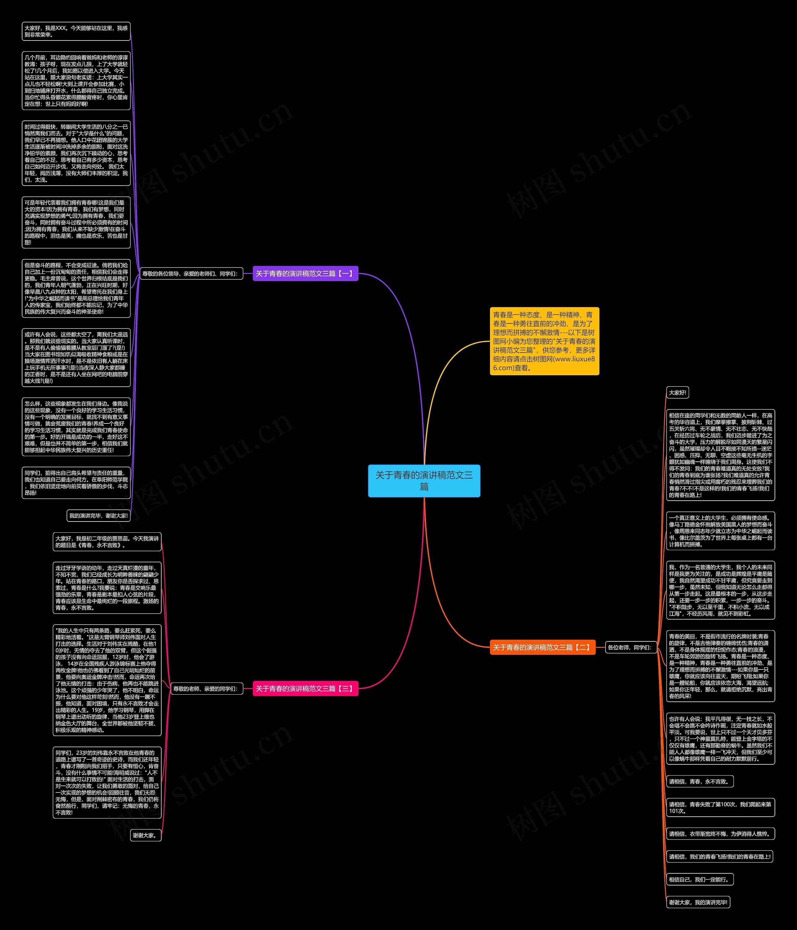 关于青春的演讲稿范文三篇思维导图