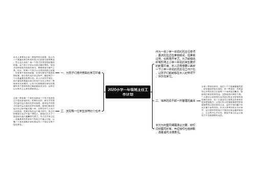 2020小学一年级班主任工作计划