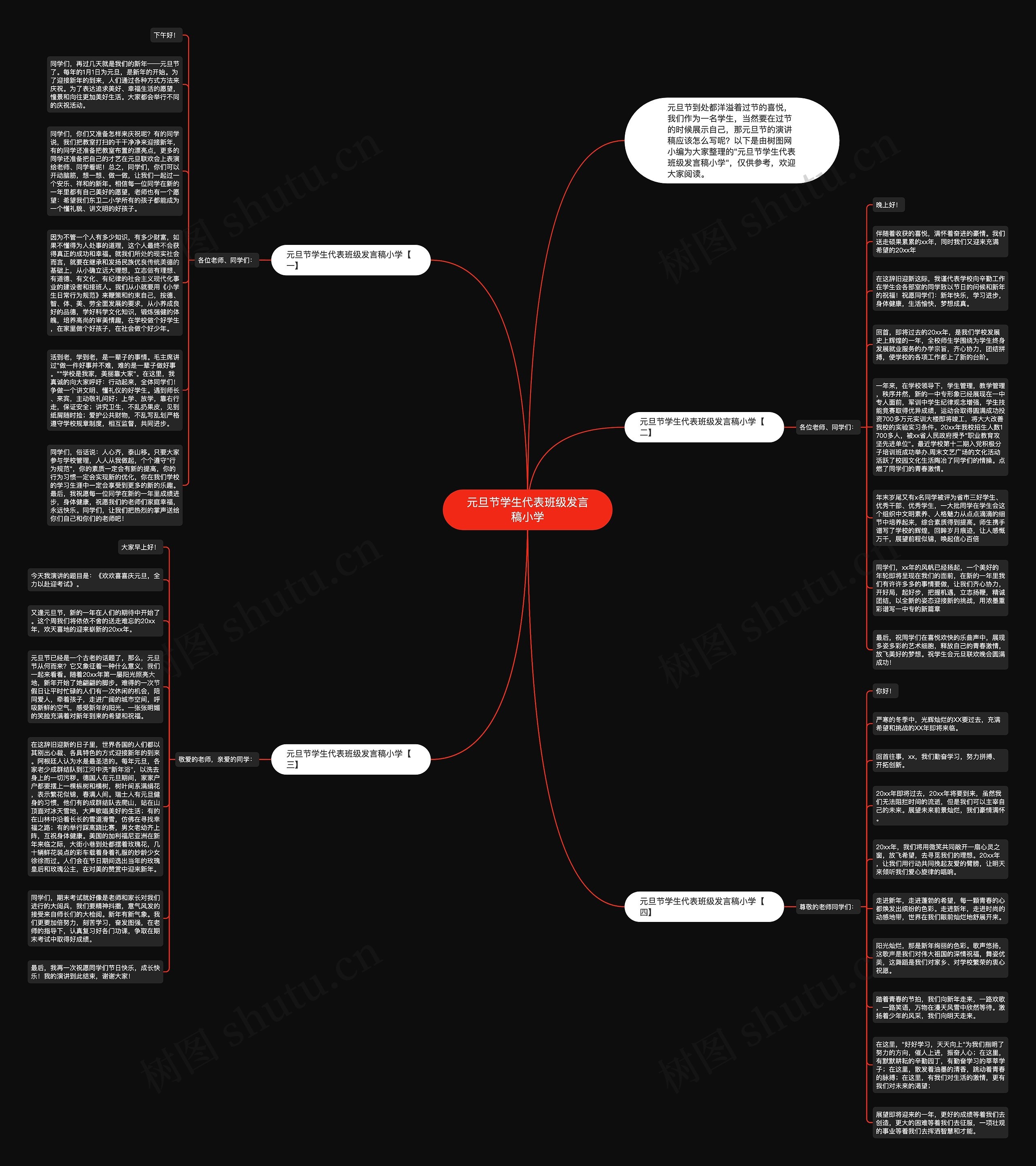 元旦节学生代表班级发言稿小学思维导图