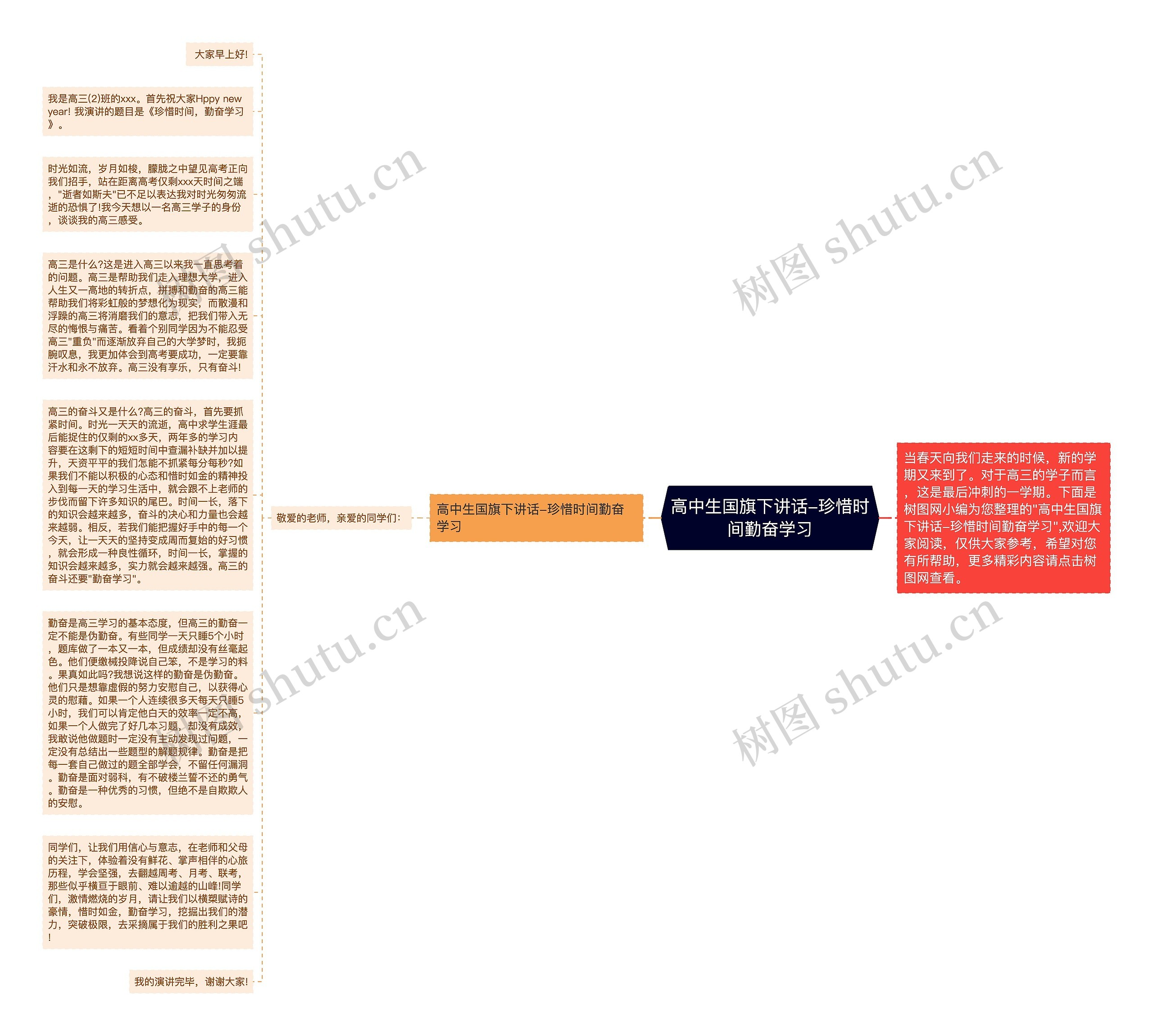 高中生国旗下讲话-珍惜时间勤奋学习思维导图