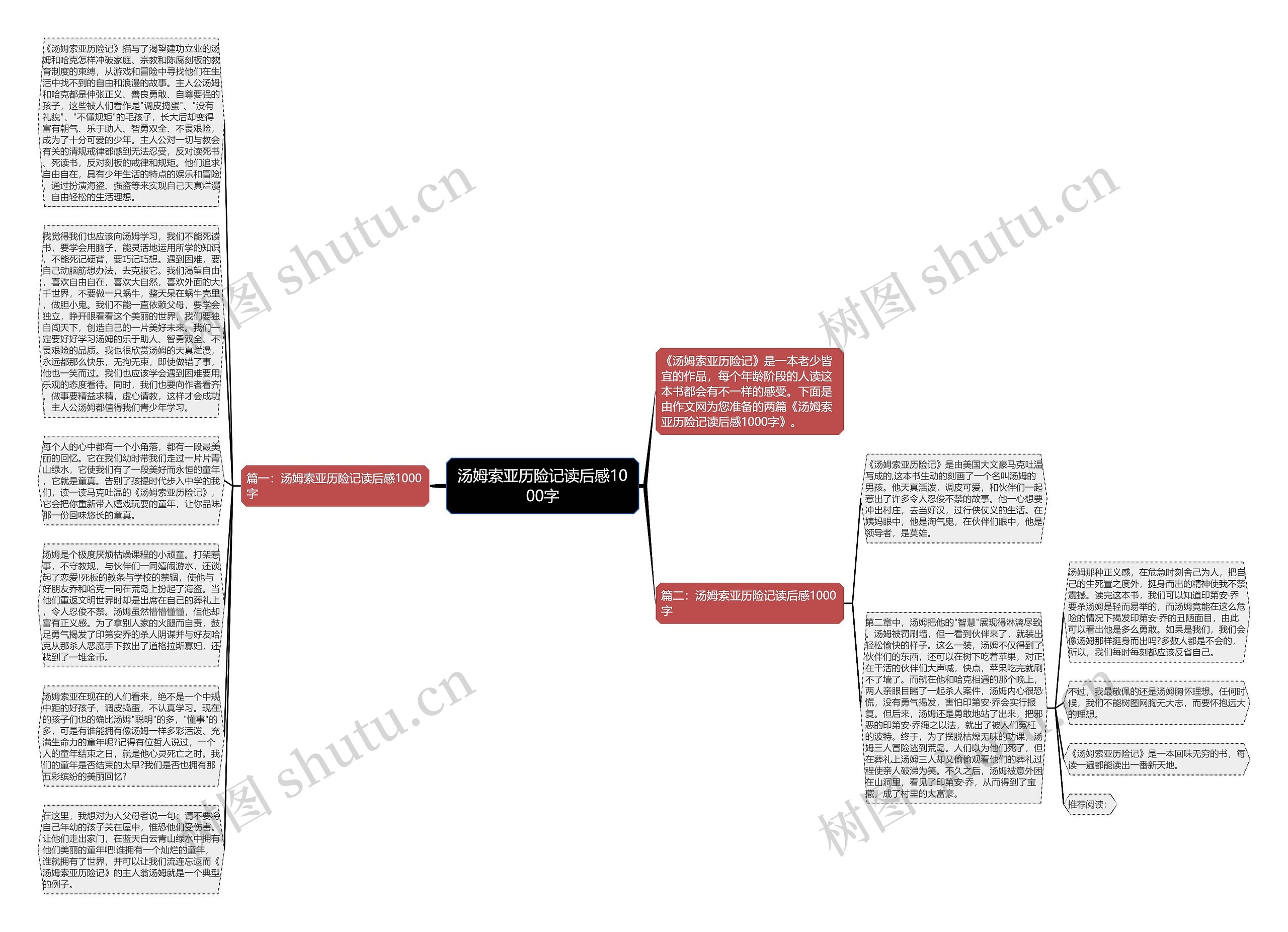 汤姆索亚历险记读后感1000字思维导图