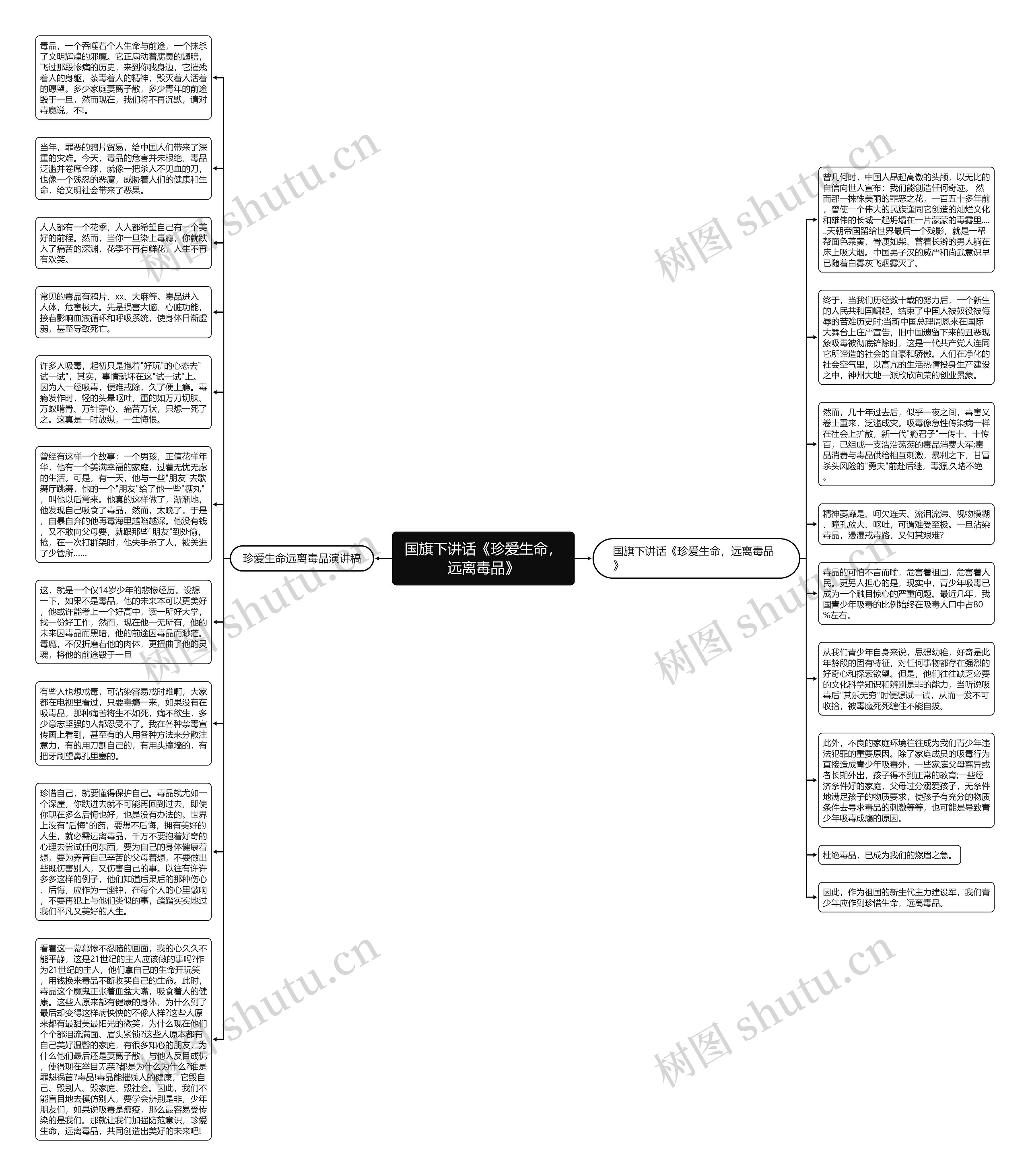 国旗下讲话《珍爱生命，远离毒品》思维导图