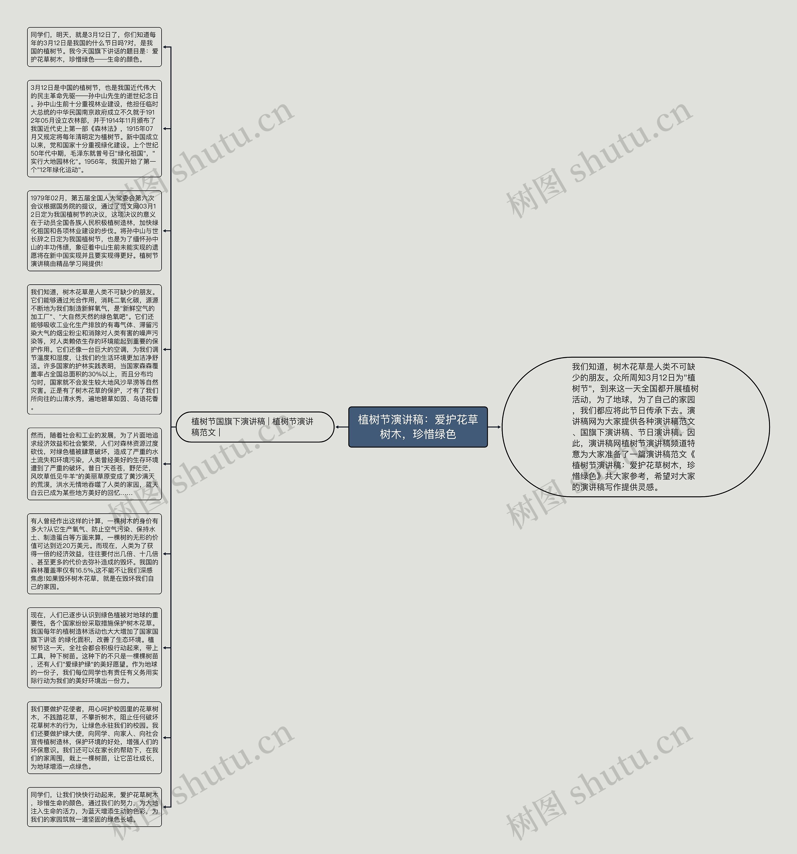 植树节演讲稿：爱护花草树木，珍惜绿色思维导图