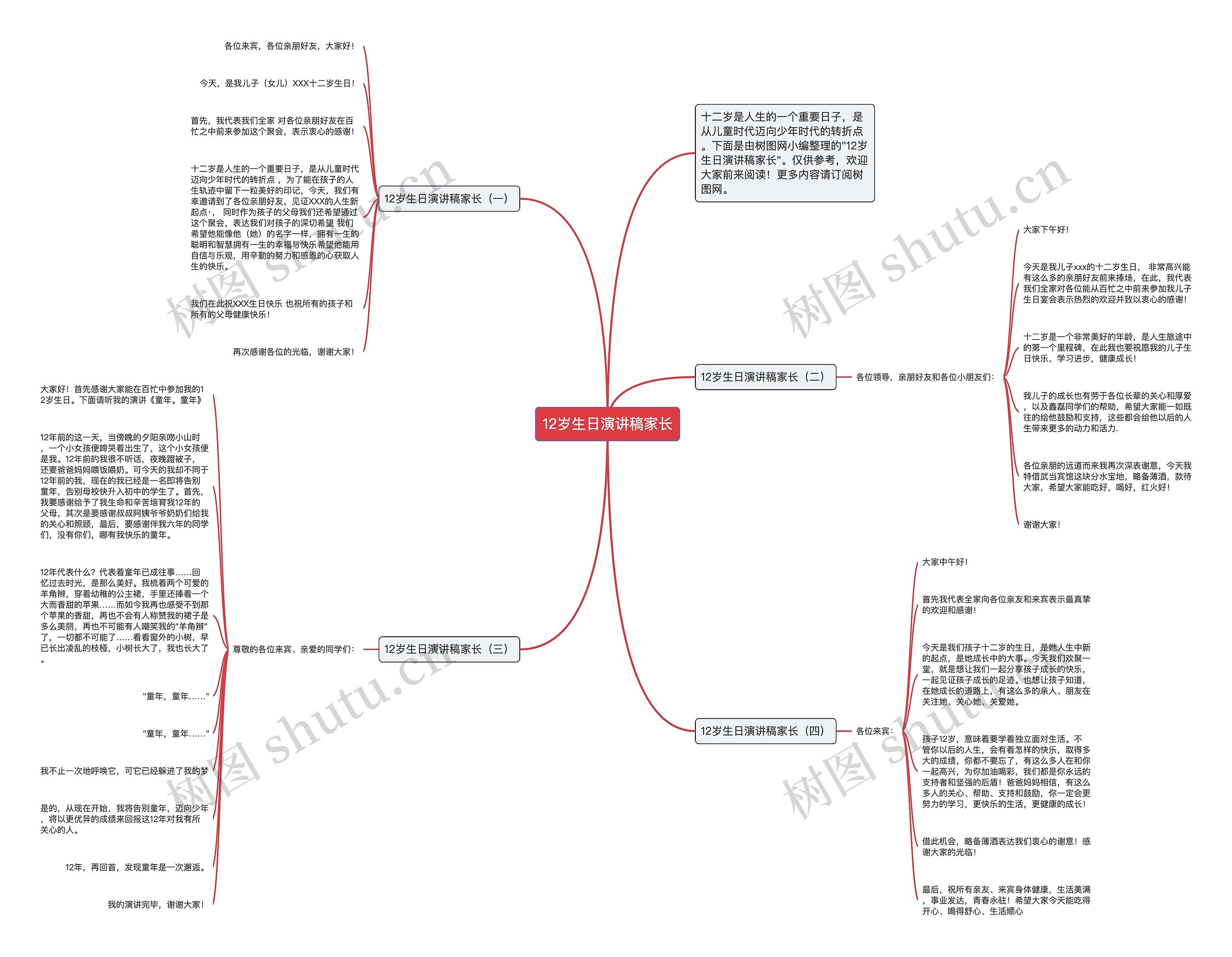 12岁生日演讲稿家长思维导图