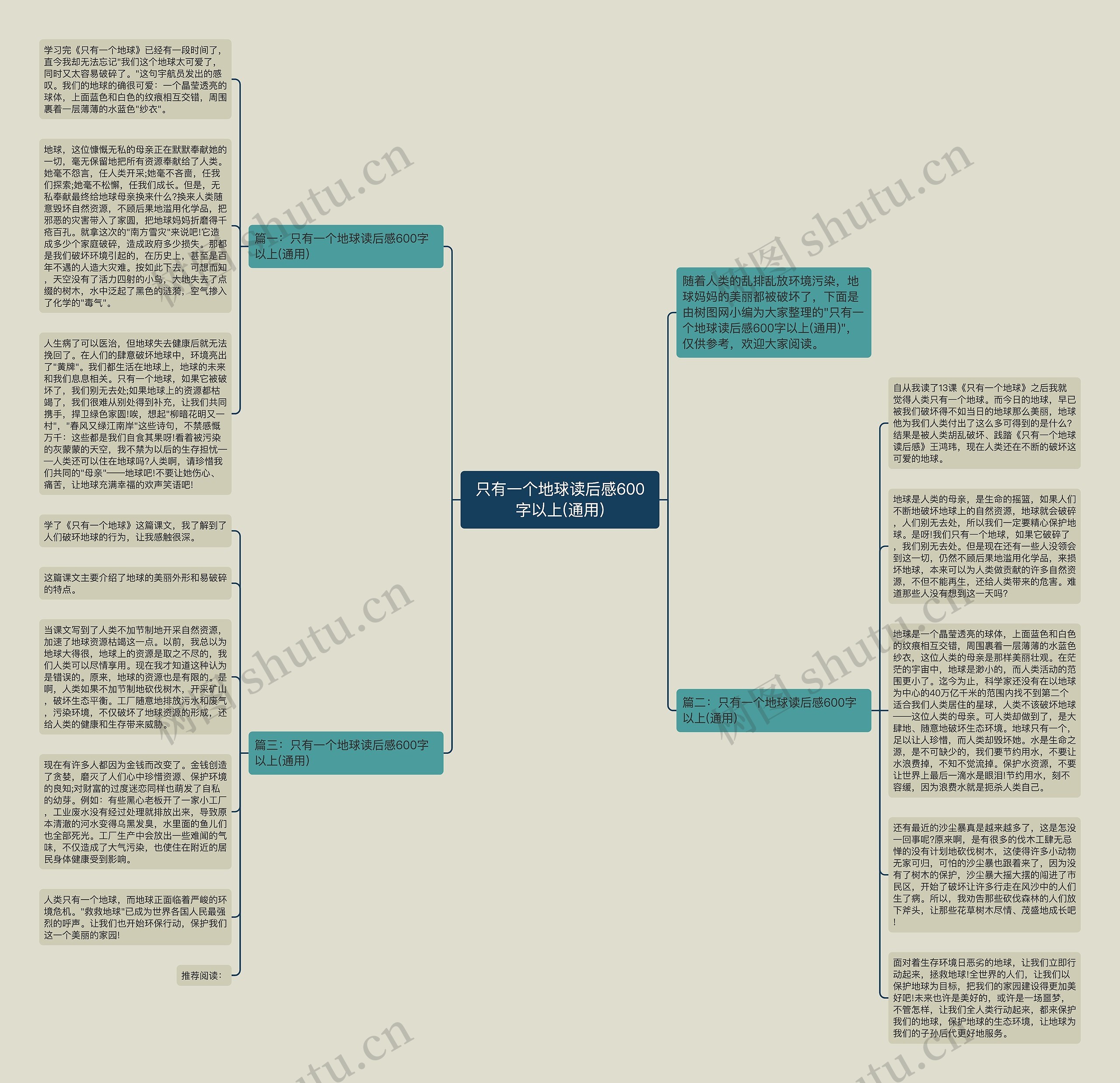 只有一个地球读后感600字以上(通用)思维导图