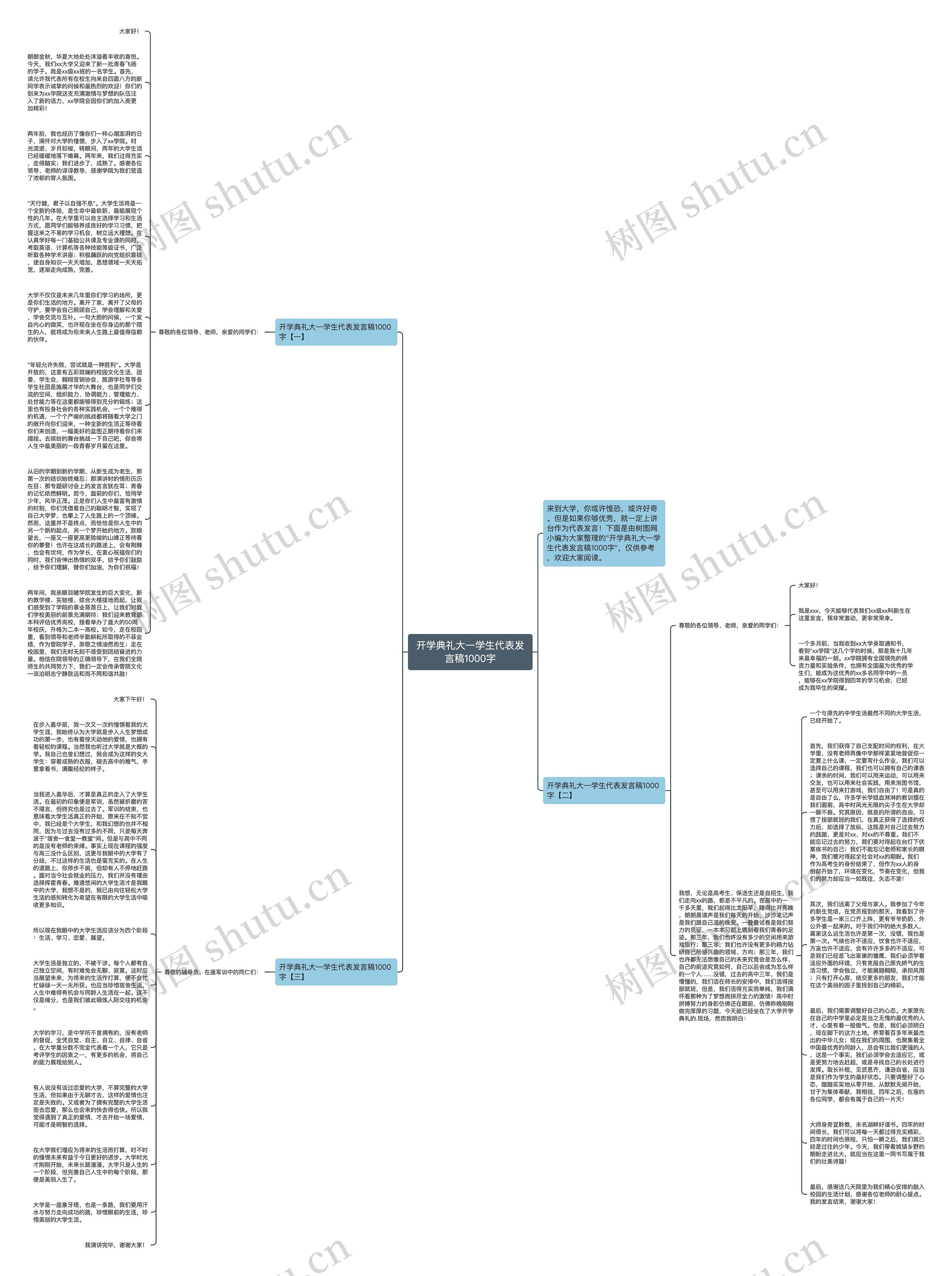 开学典礼大一学生代表发言稿1000字思维导图