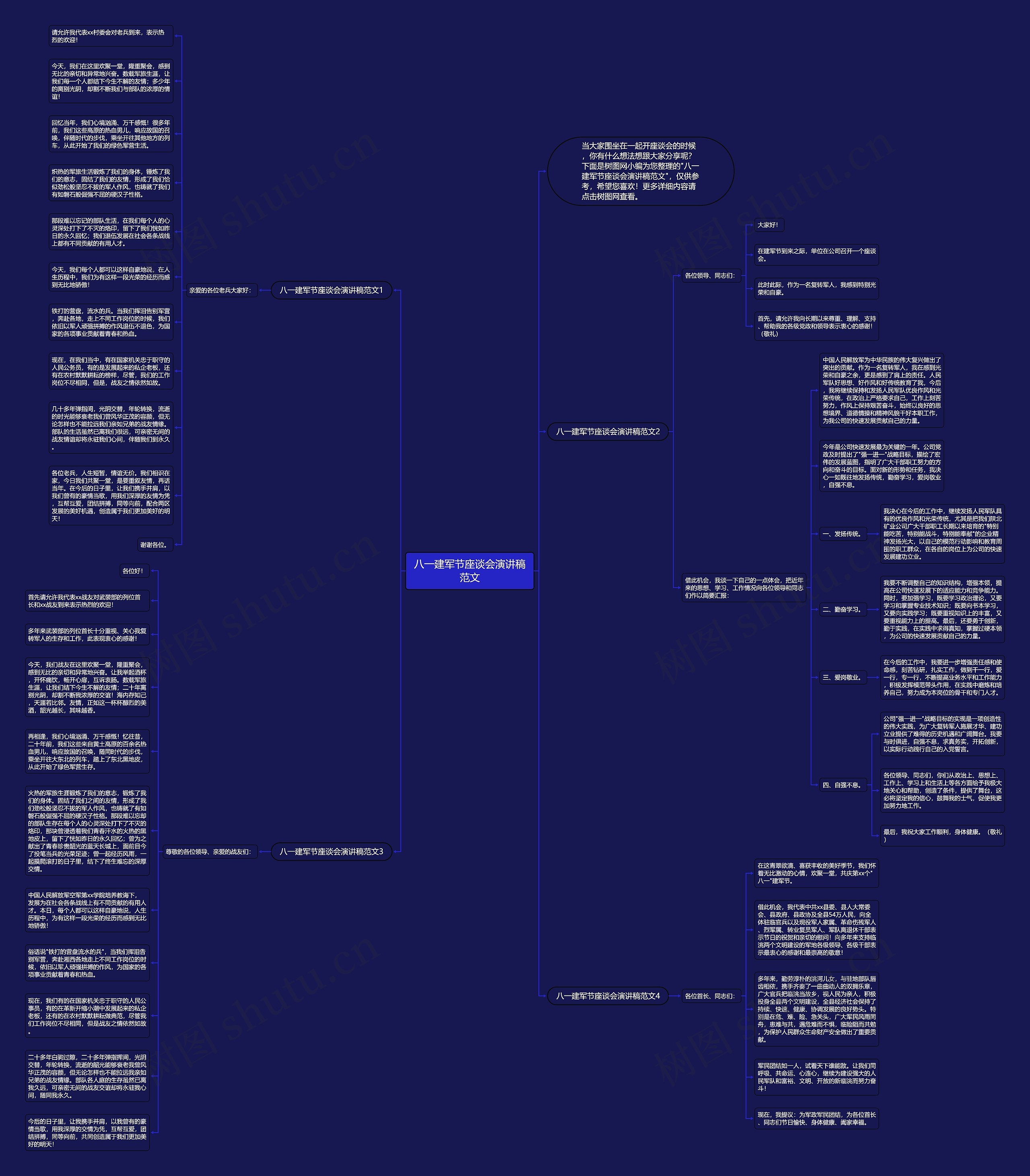 八一建军节座谈会演讲稿范文思维导图