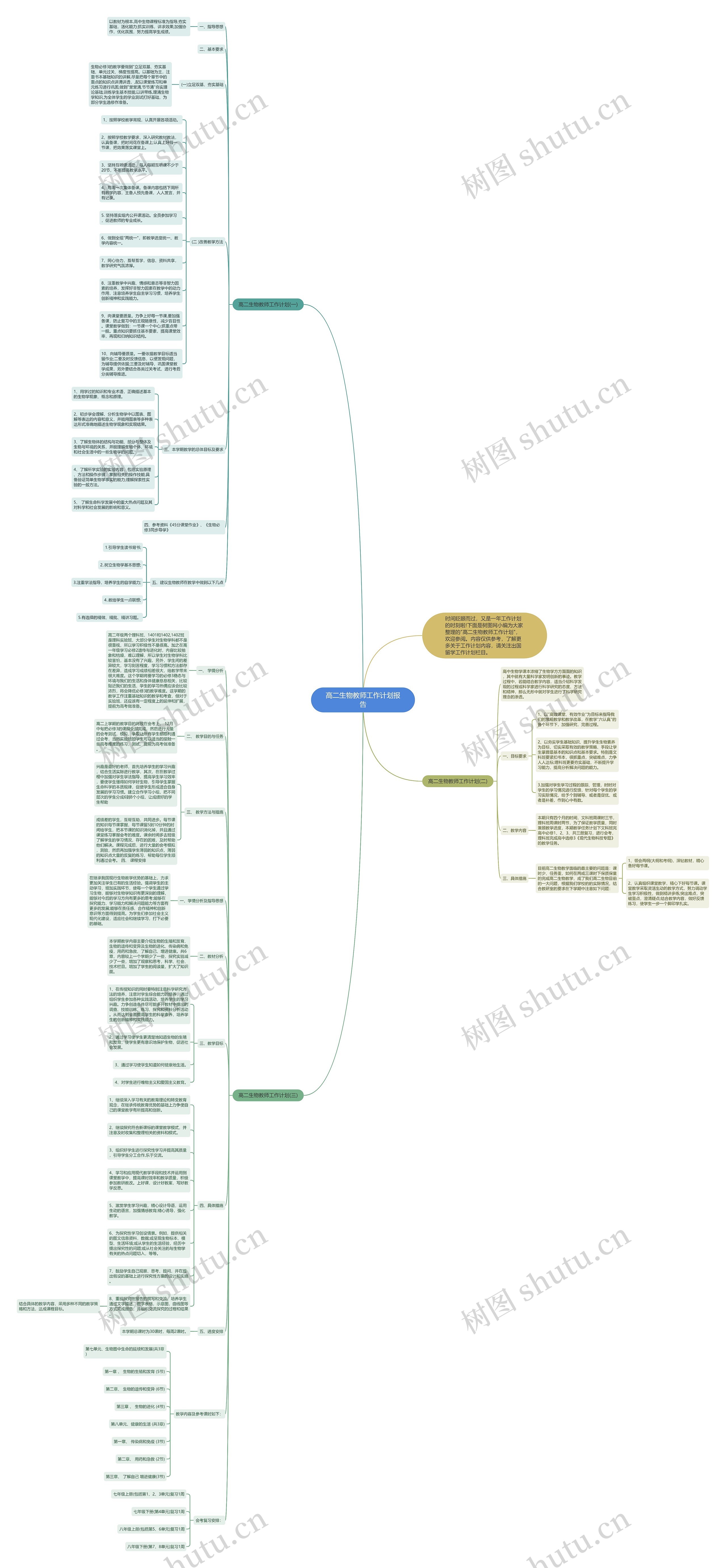 高二生物教师工作计划报告思维导图