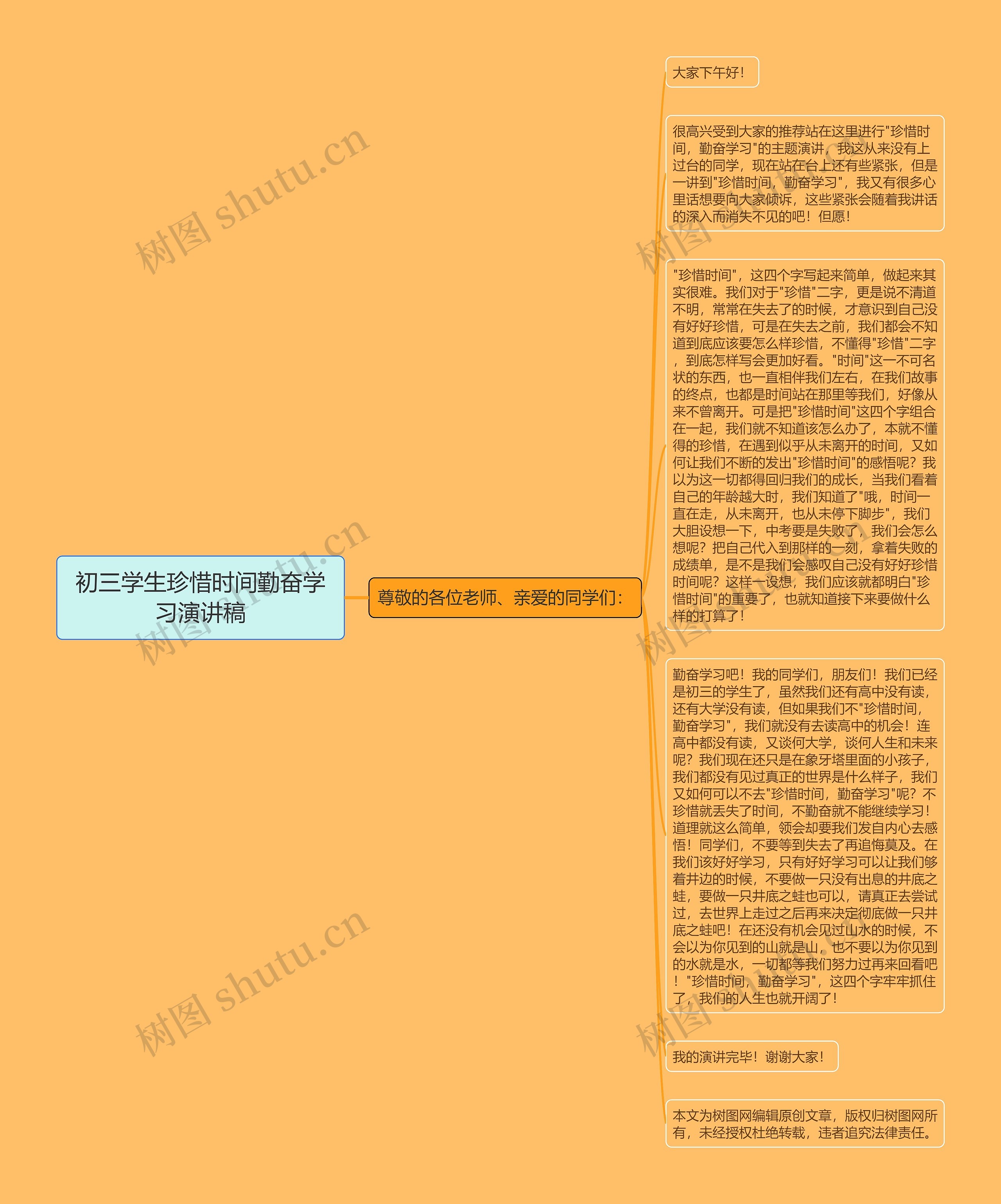 初三学生珍惜时间勤奋学习演讲稿思维导图