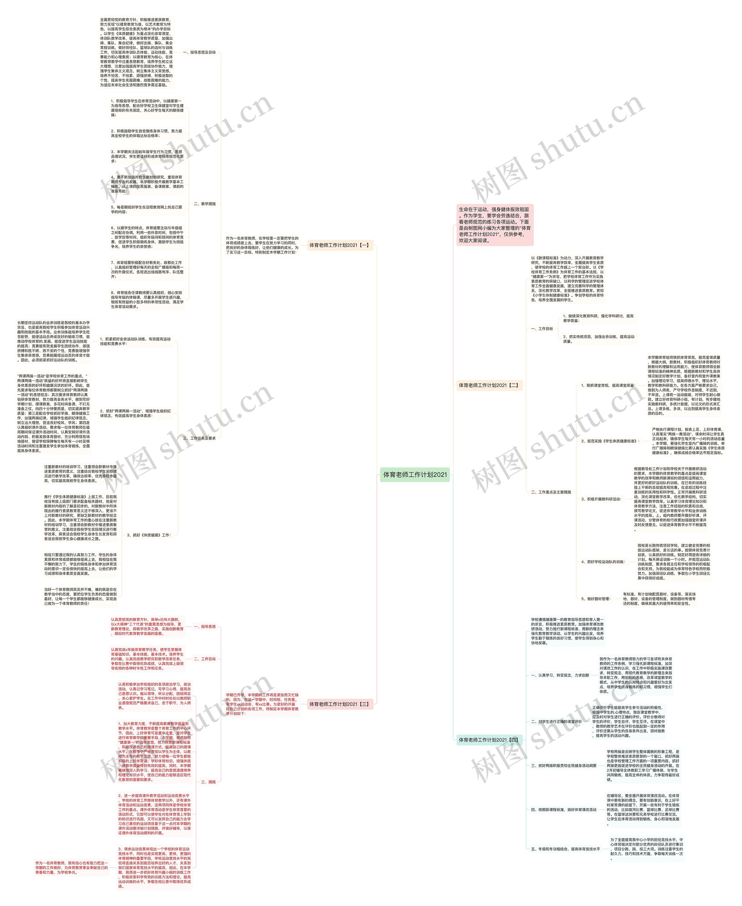 体育老师工作计划2021思维导图