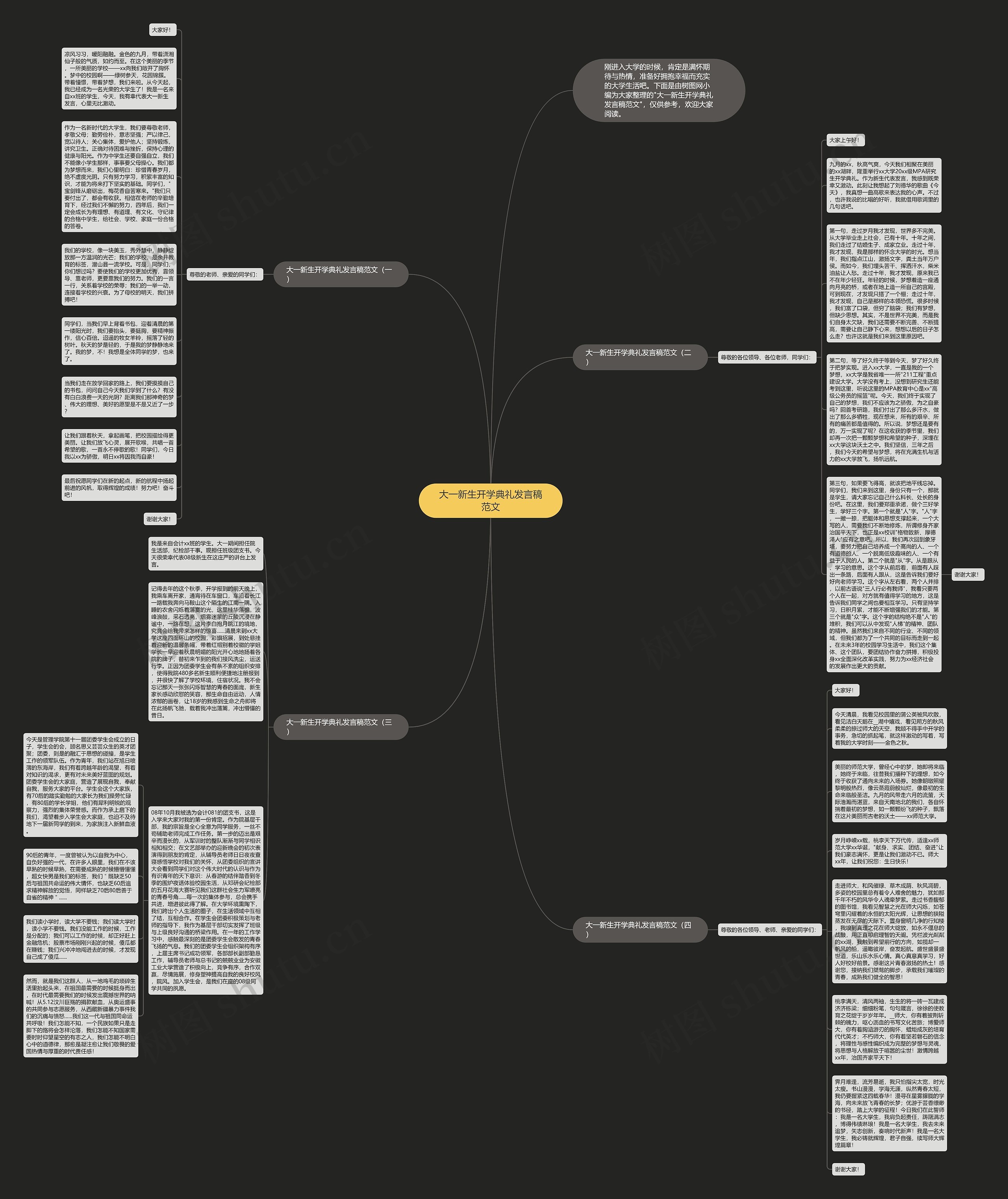 大一新生开学典礼发言稿范文思维导图