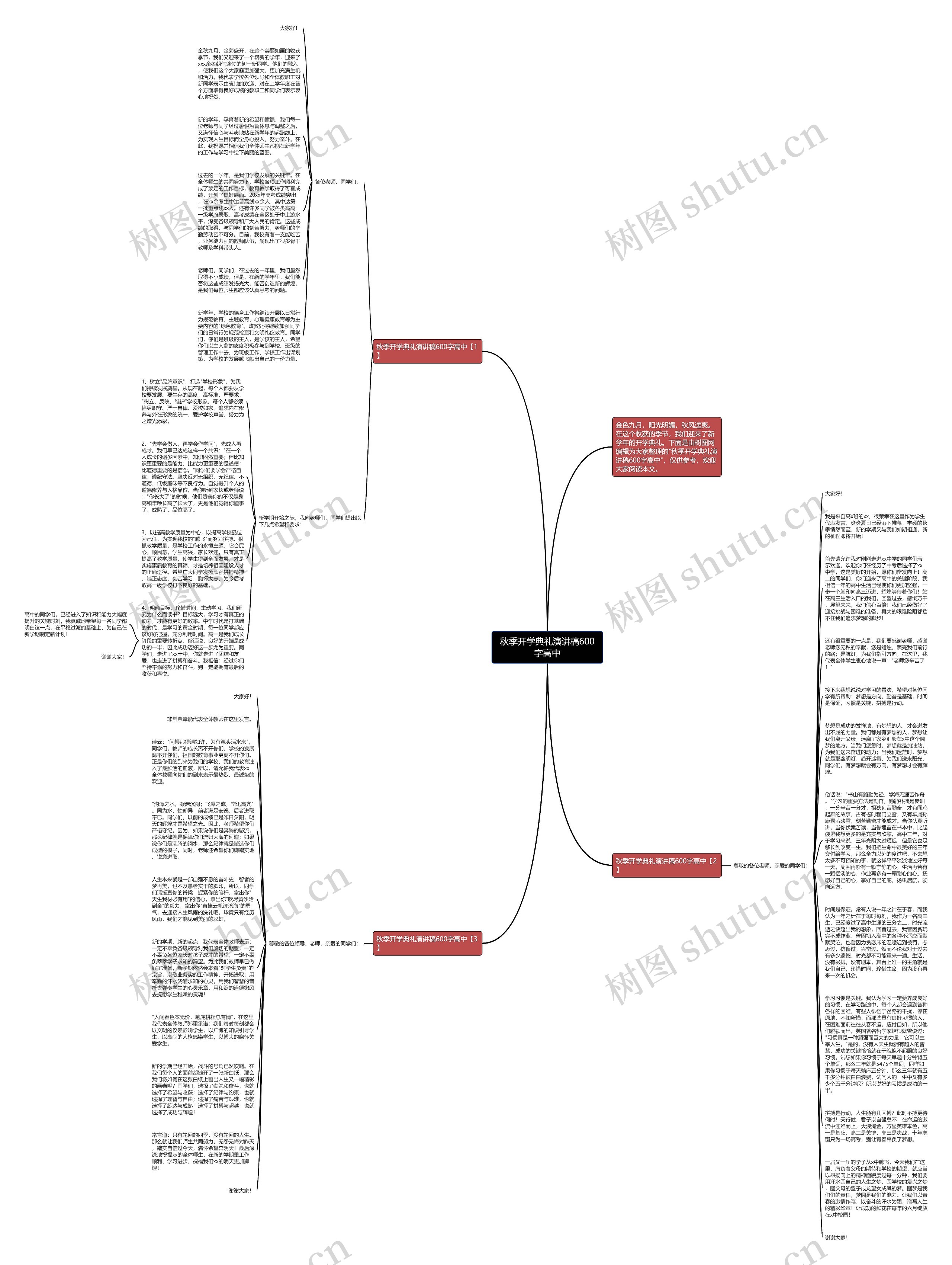 秋季开学典礼演讲稿600字高中思维导图