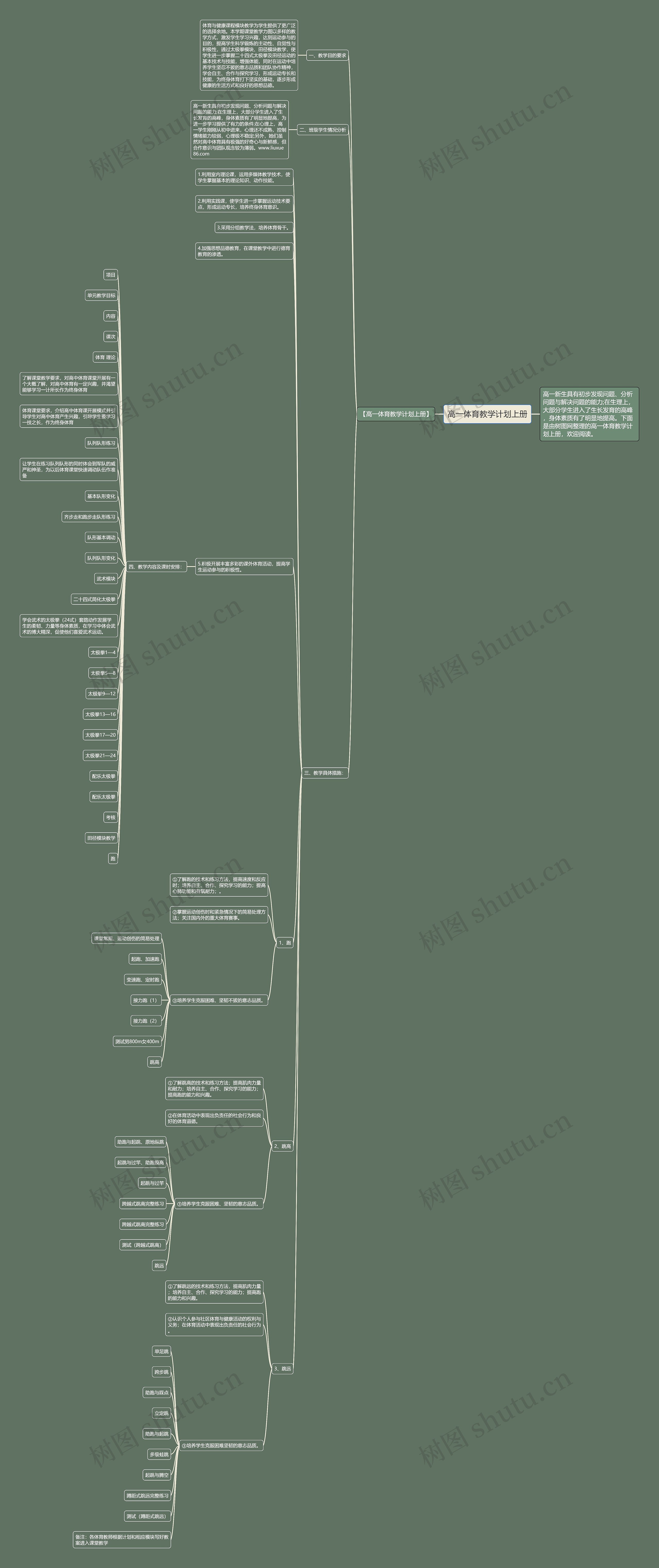 高一体育教学计划上册思维导图