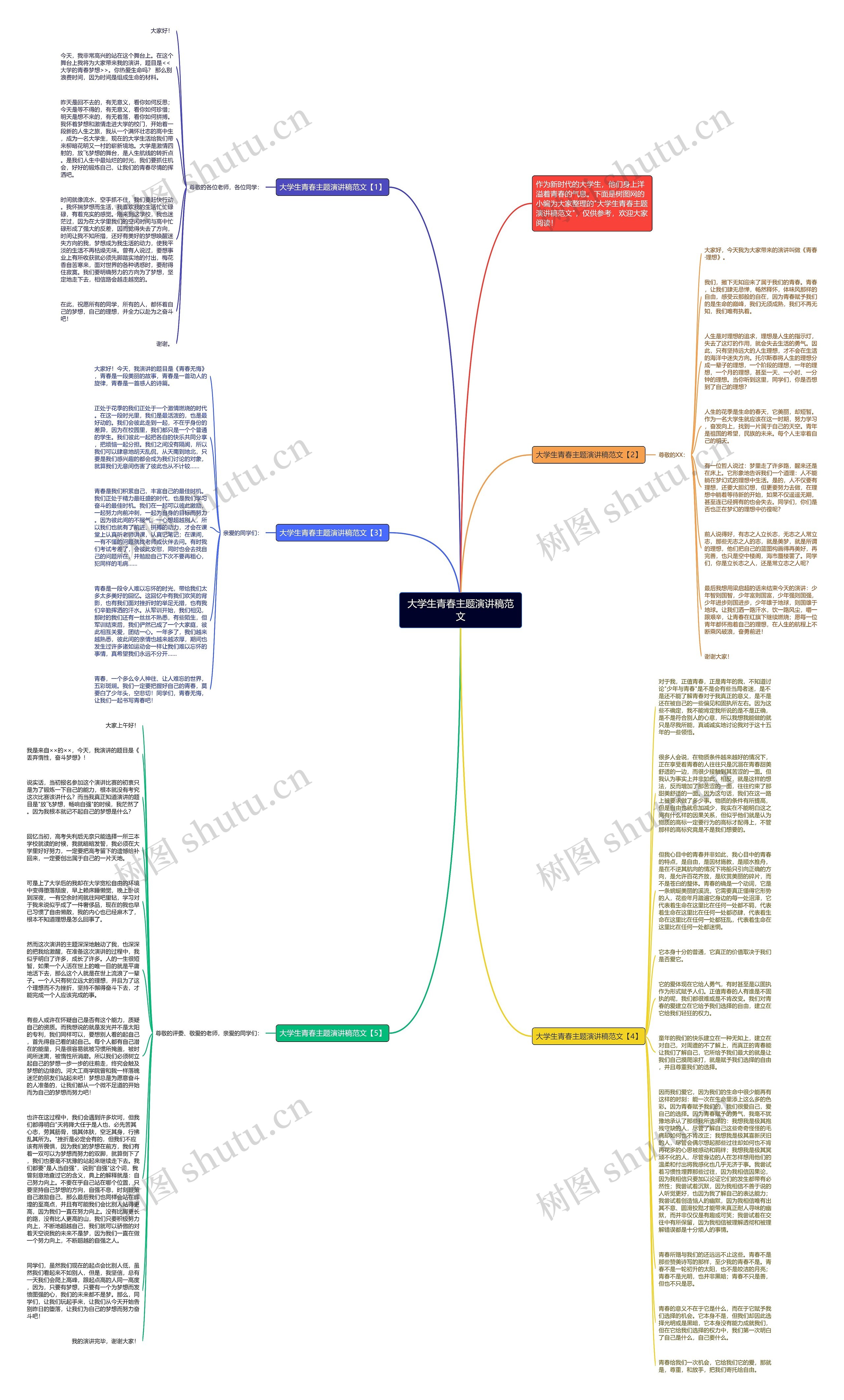 大学生青春主题演讲稿范文思维导图