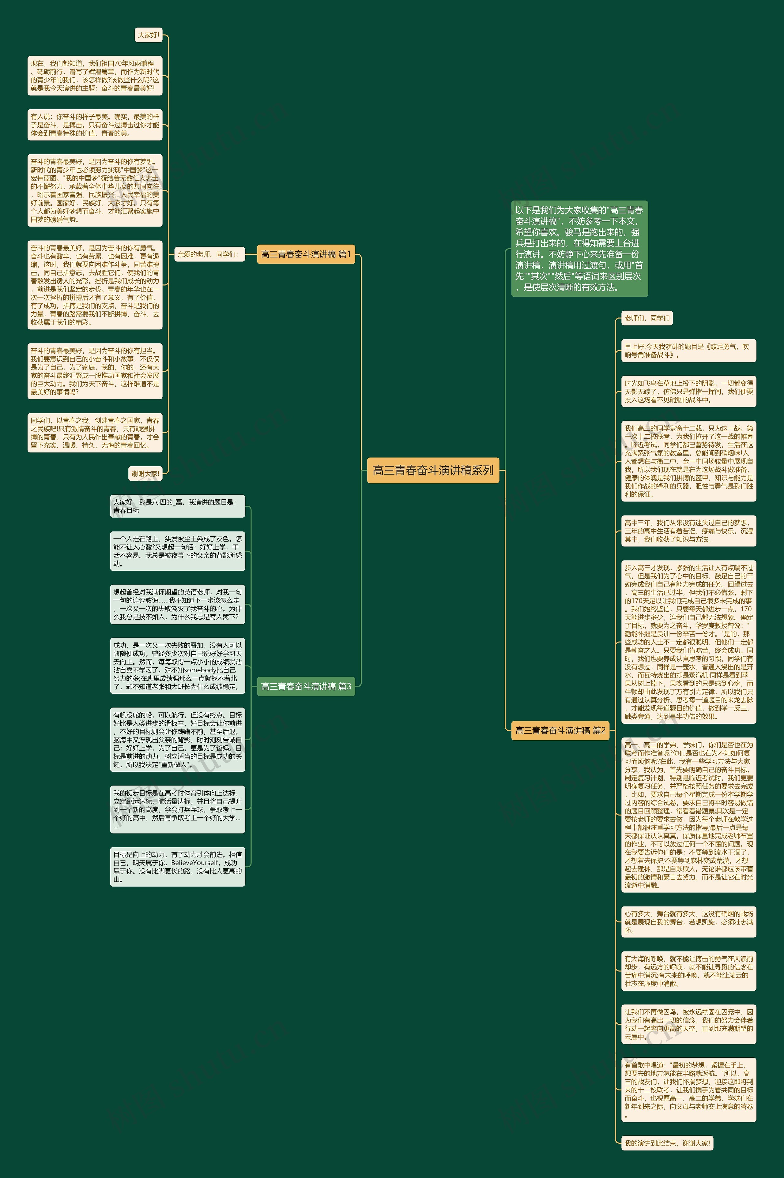 高三青春奋斗演讲稿系列思维导图