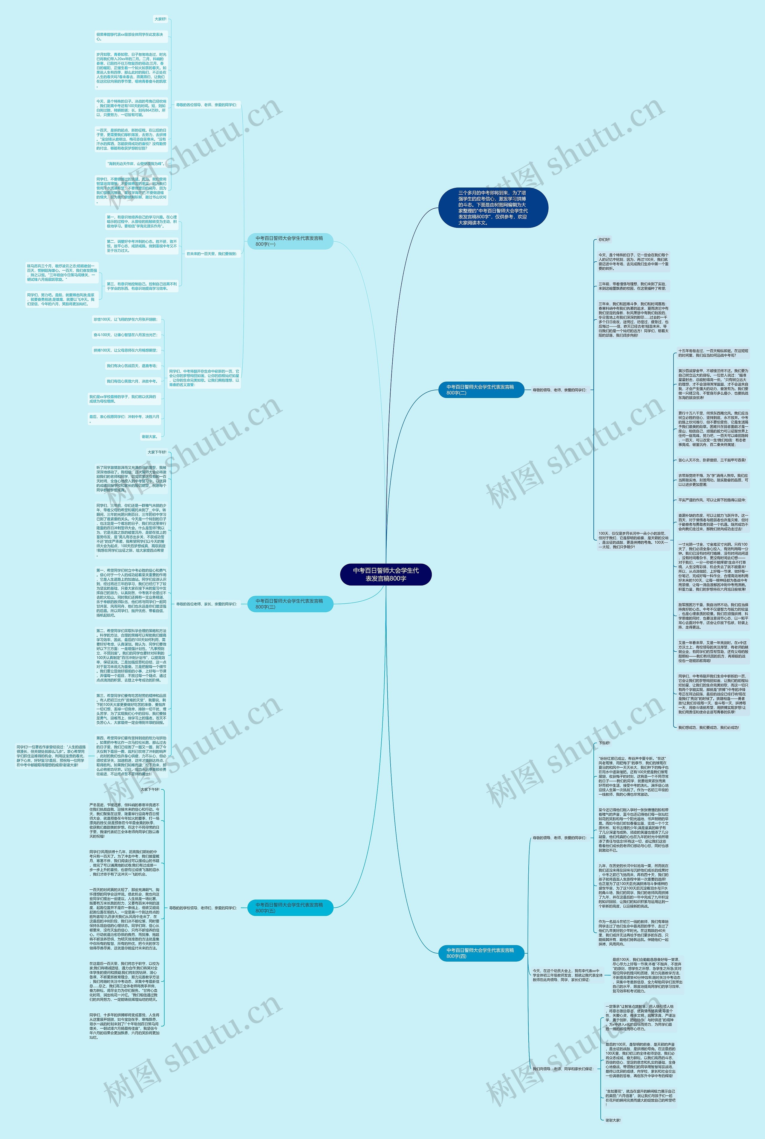 中考百日誓师大会学生代表发言稿800字思维导图
