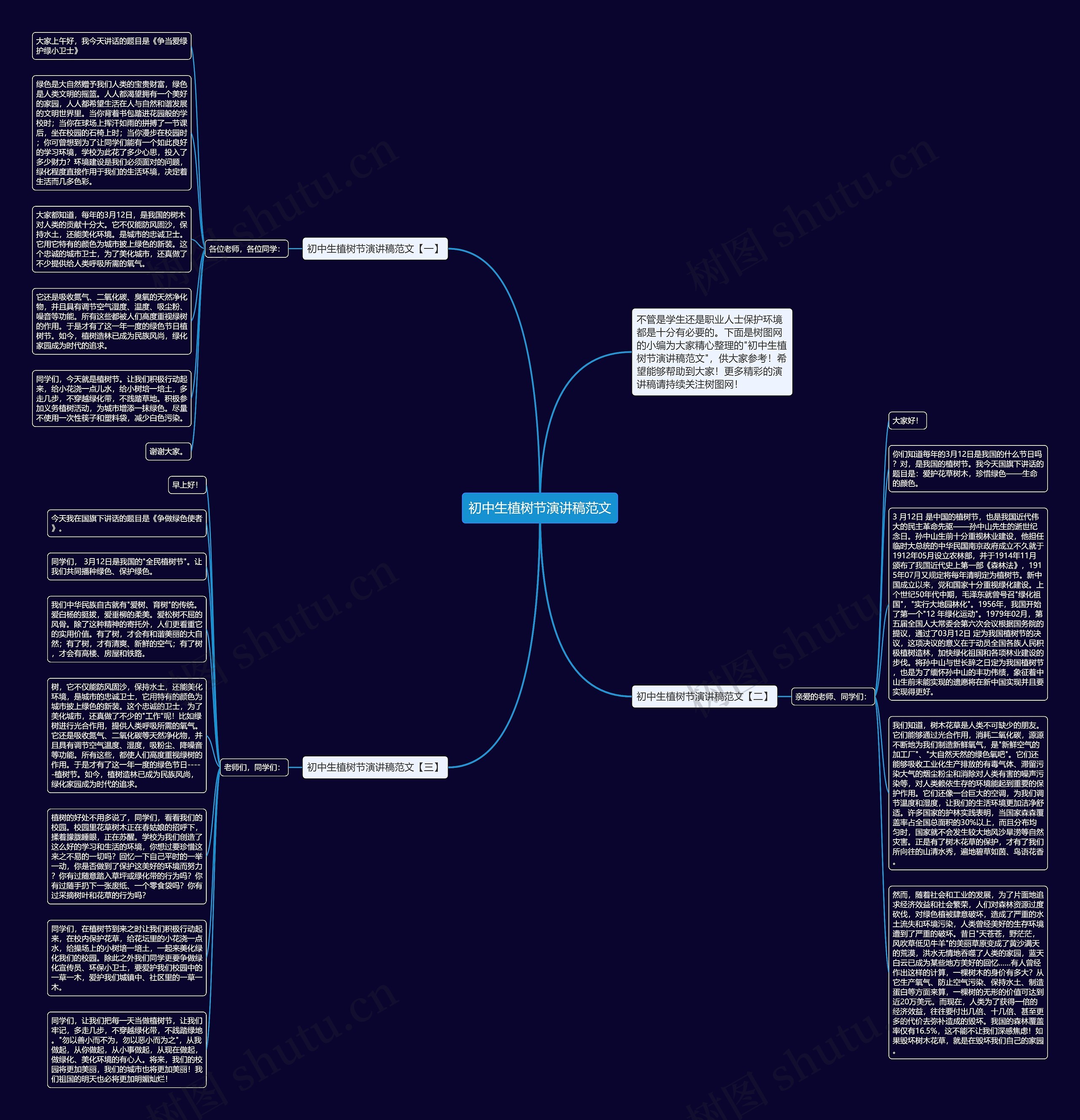初中生植树节演讲稿范文思维导图