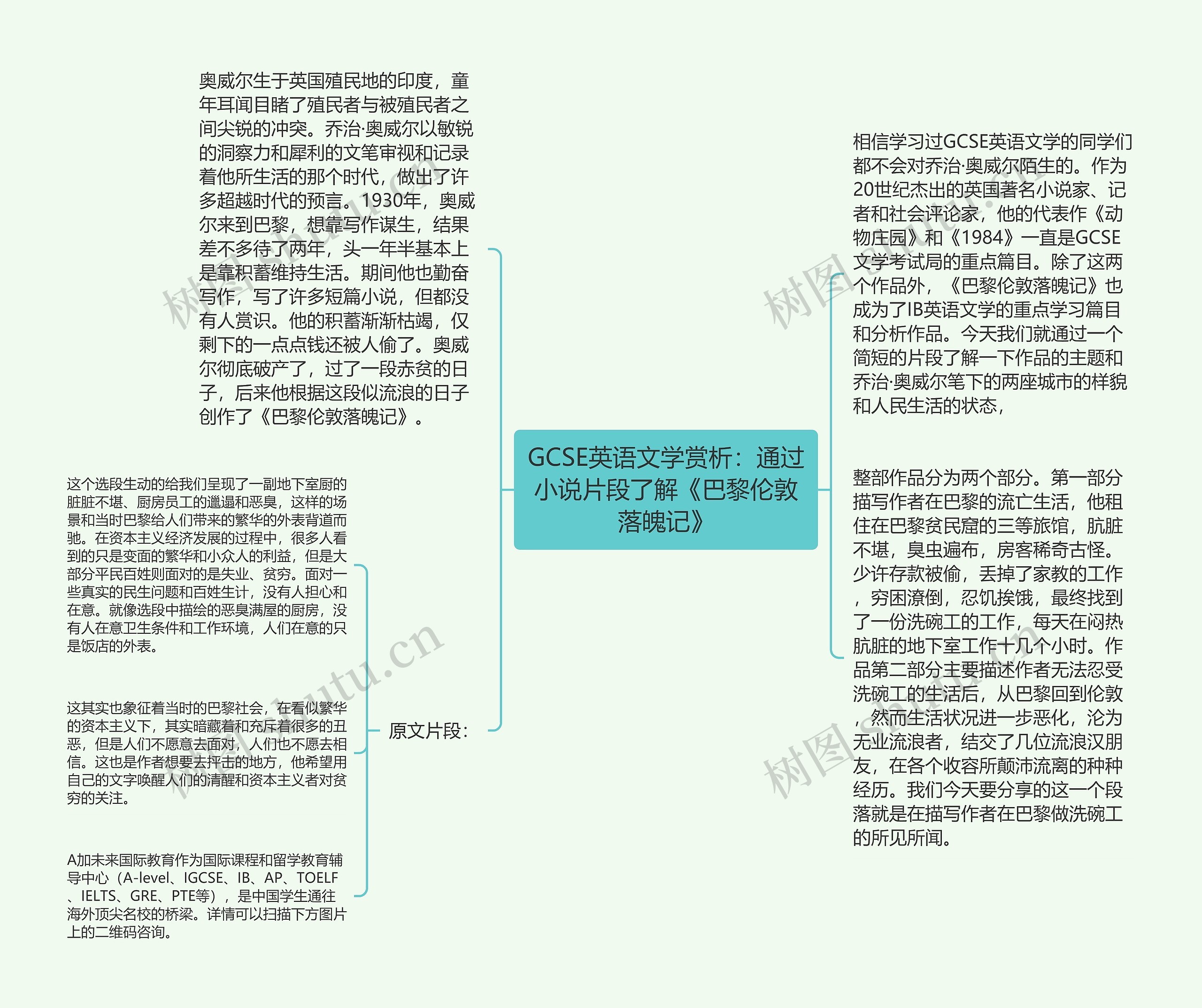 GCSE英语文学赏析：通过小说片段了解《巴黎伦敦落魄记》思维导图