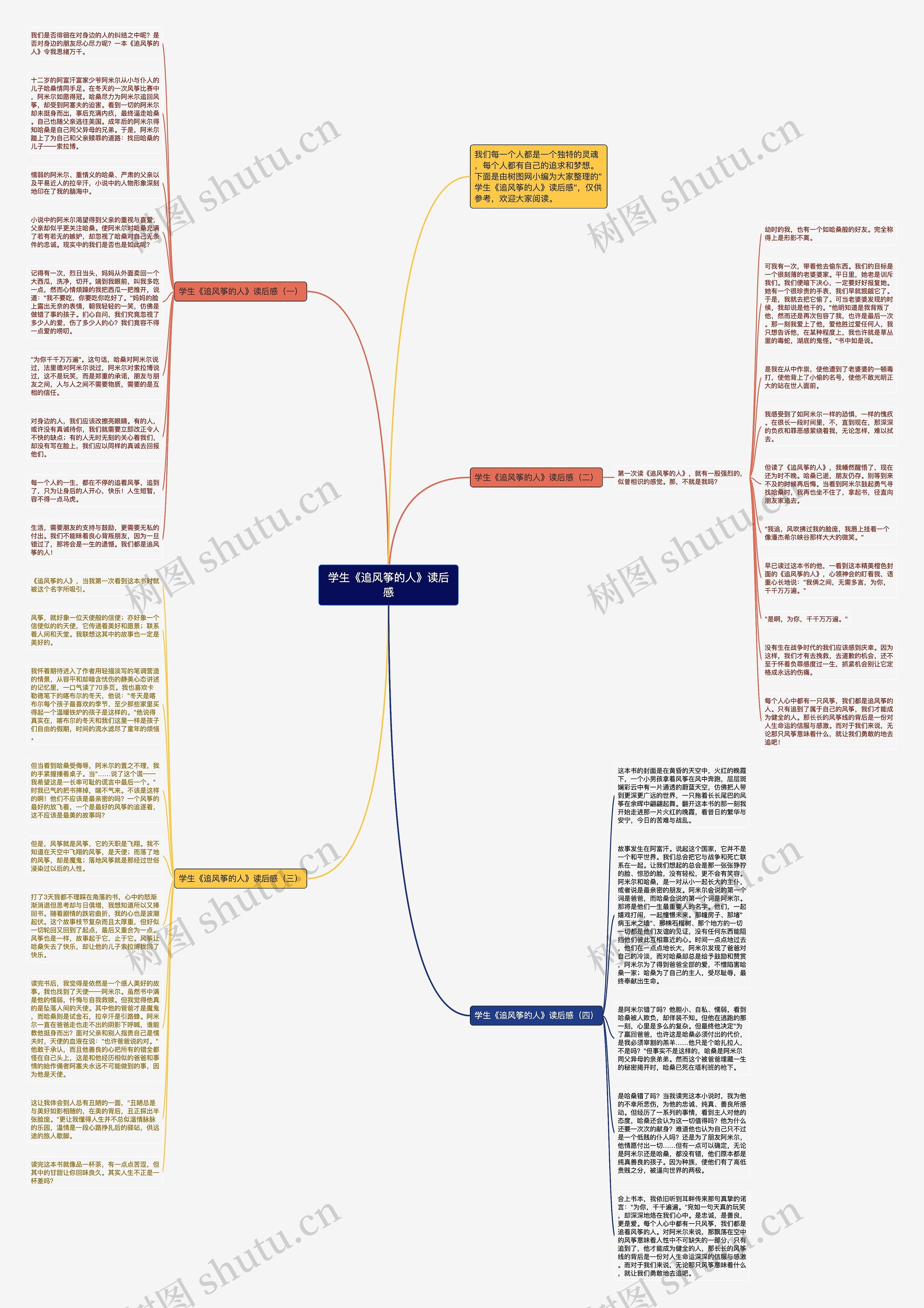 学生《追风筝的人》读后感思维导图
