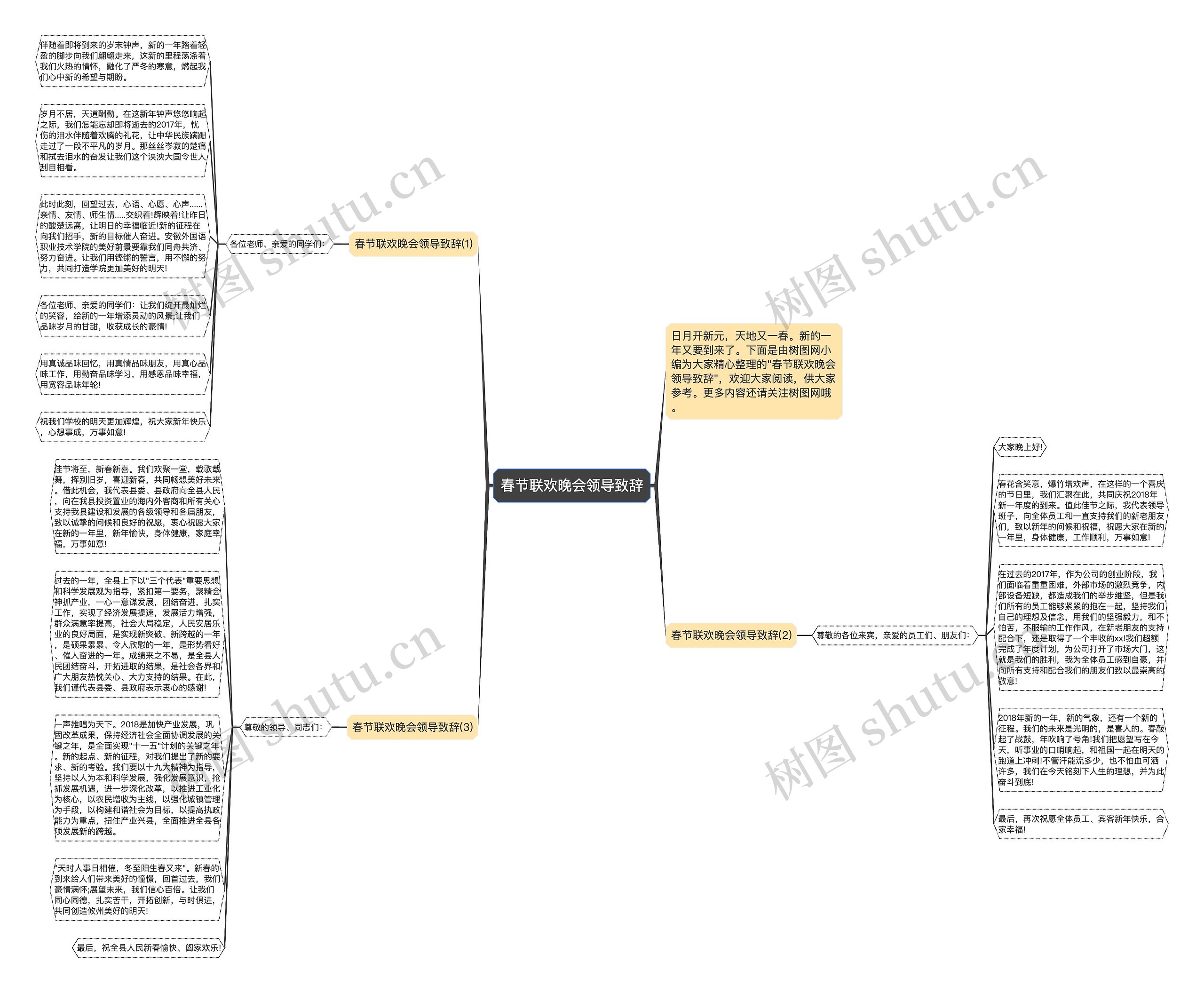 春节联欢晚会领导致辞思维导图