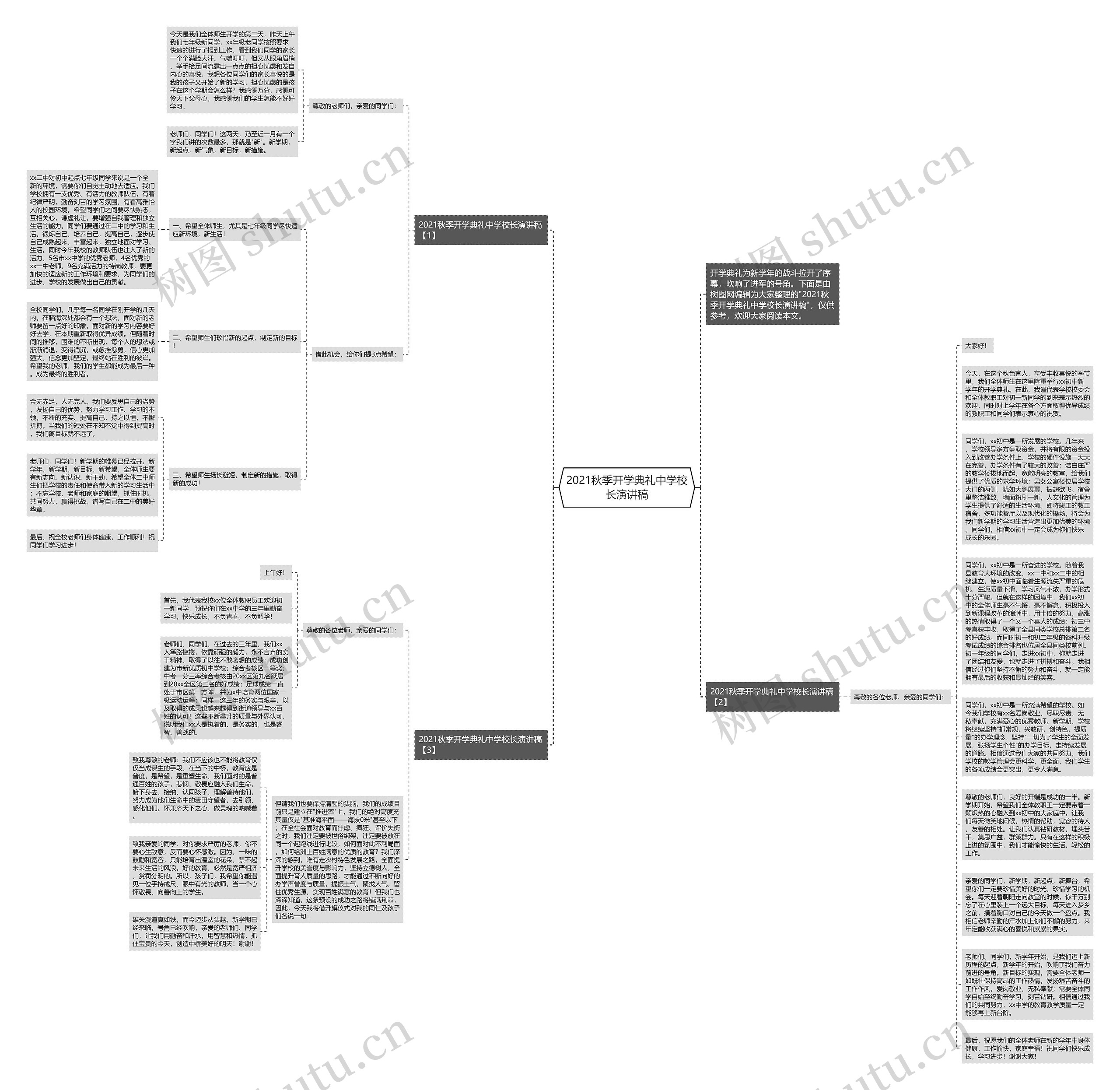 2021秋季开学典礼中学校长演讲稿思维导图